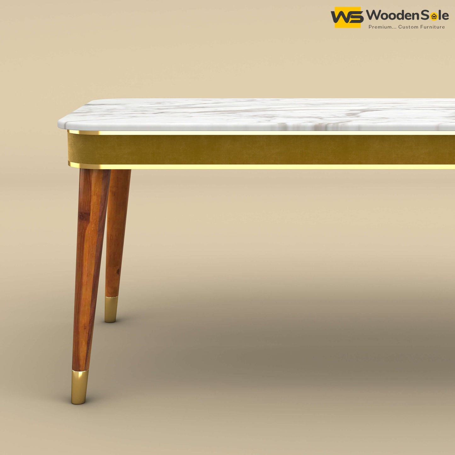 Dublin Marble Top 6 Seater Dining Table (Velvet, Mustard Yellow)