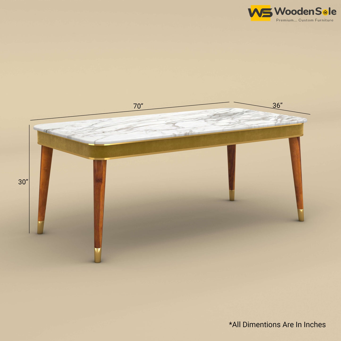 Dublin Marble Top 6 Seater Dining Table (Velvet, Mustard Yellow)