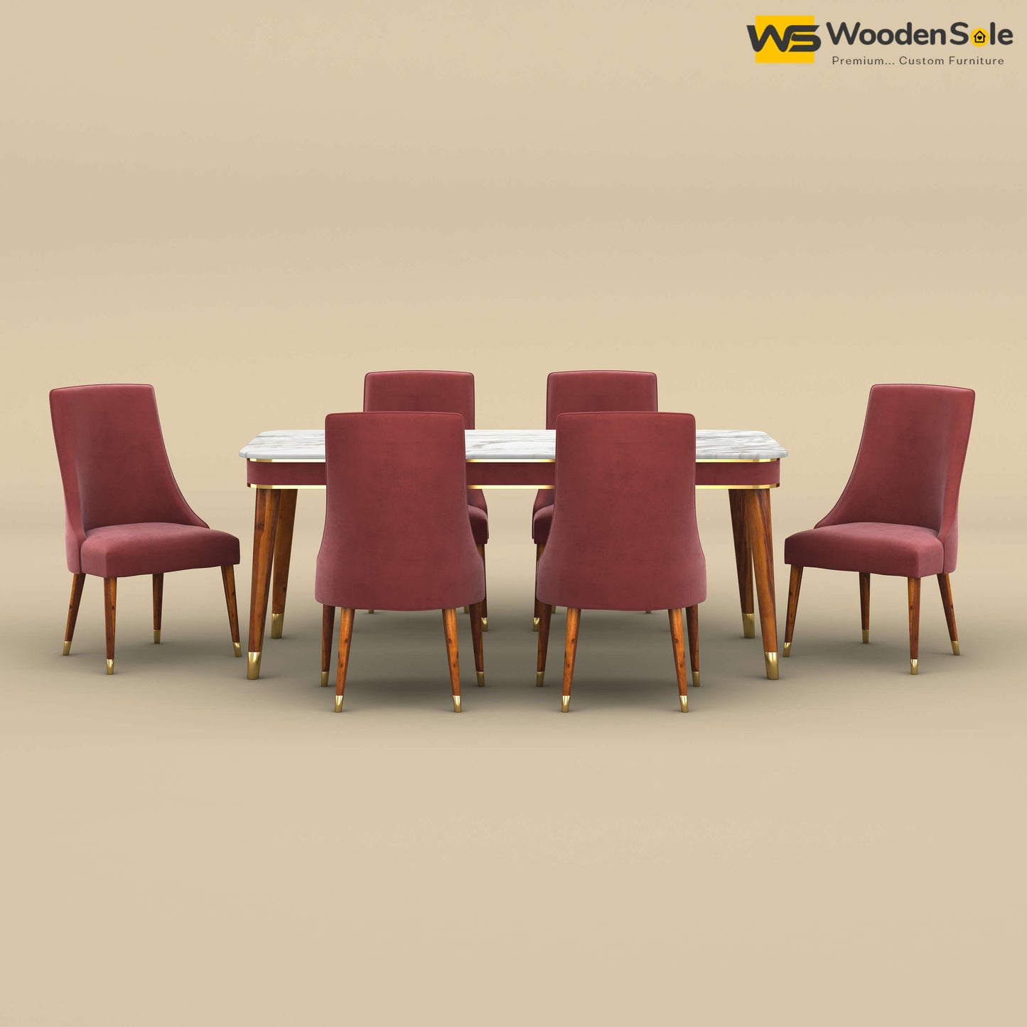 Dublin Marble Top 6 Seater Dining Set (Velvet, Pink)