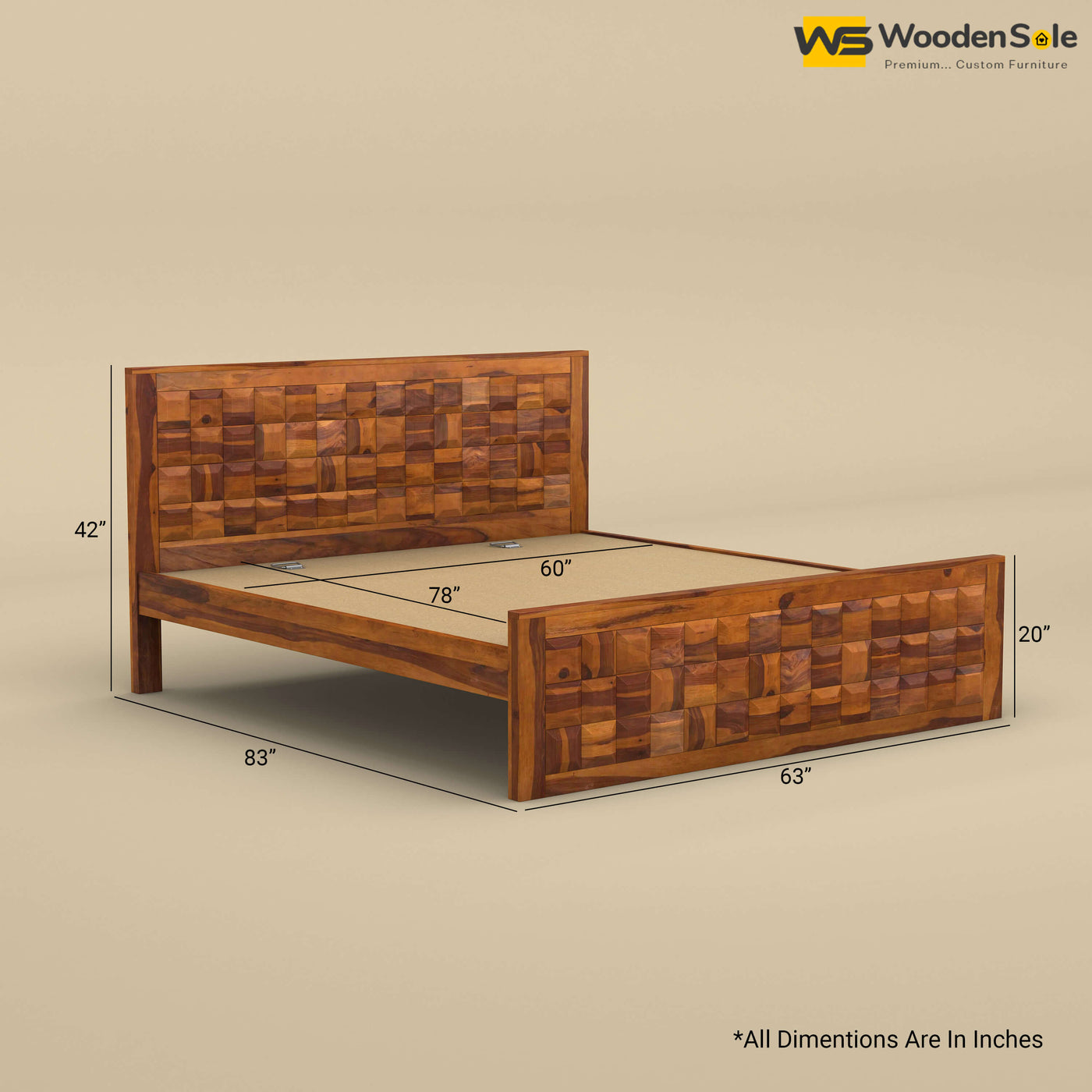Diamond Without Storage Bed (Queen  Size, Honey Finish)