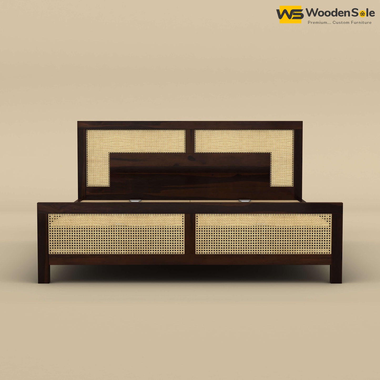 Wooden Sole Rattan Bed (King Size, Walnut Finish)