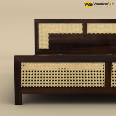 Wooden Sole Rattan Bed (King Size, Walnut Finish)