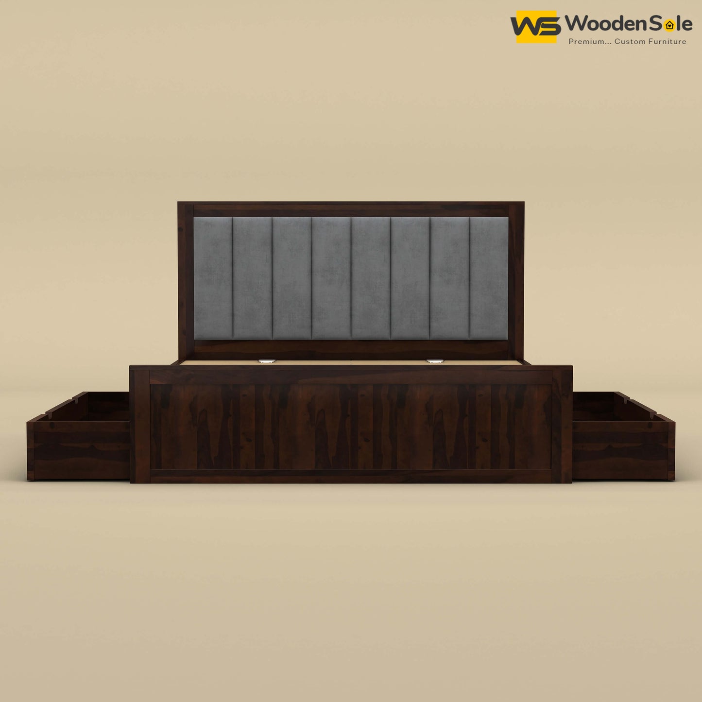 Hamza Drawer Storage Bed (King Size, Walnut Finish)