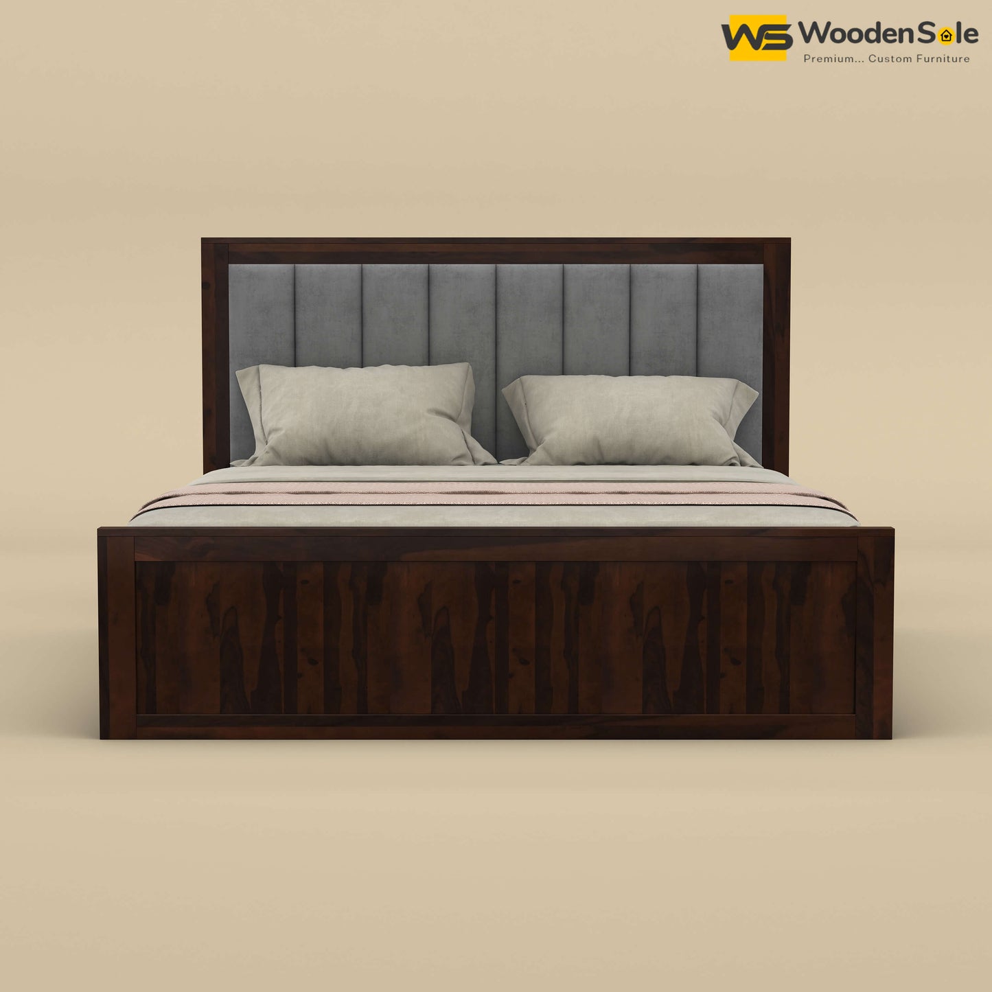 Hamza Drawer Storage Bed (King Size, Walnut Finish)
