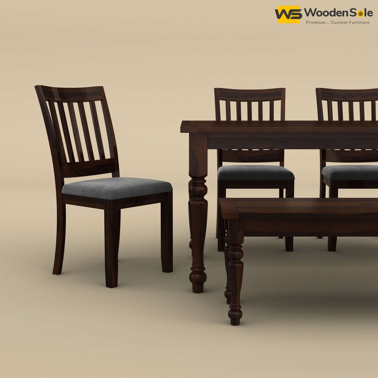 Martha 6 Seater Dining Table Set with Bench (Walnut Finish)