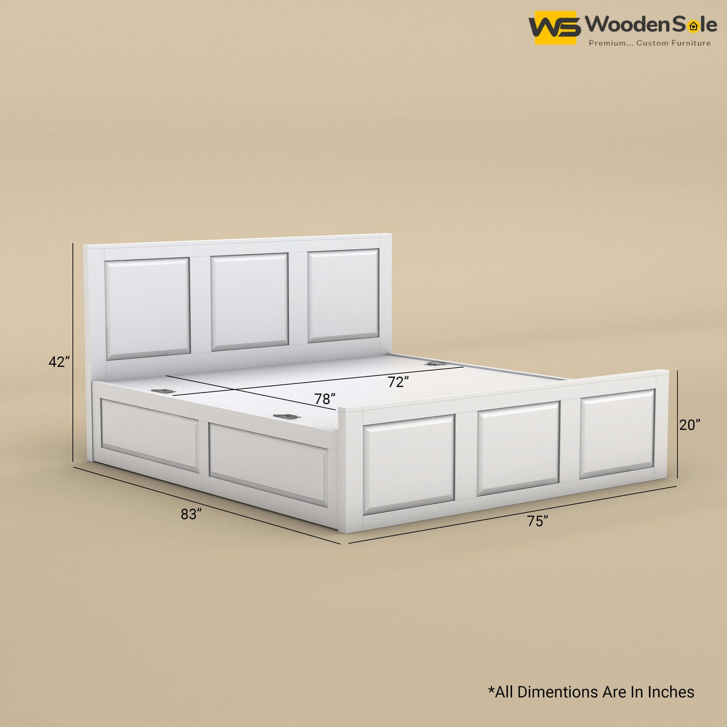 Big Diamond Box Storage Bed (King Size, White Finish)