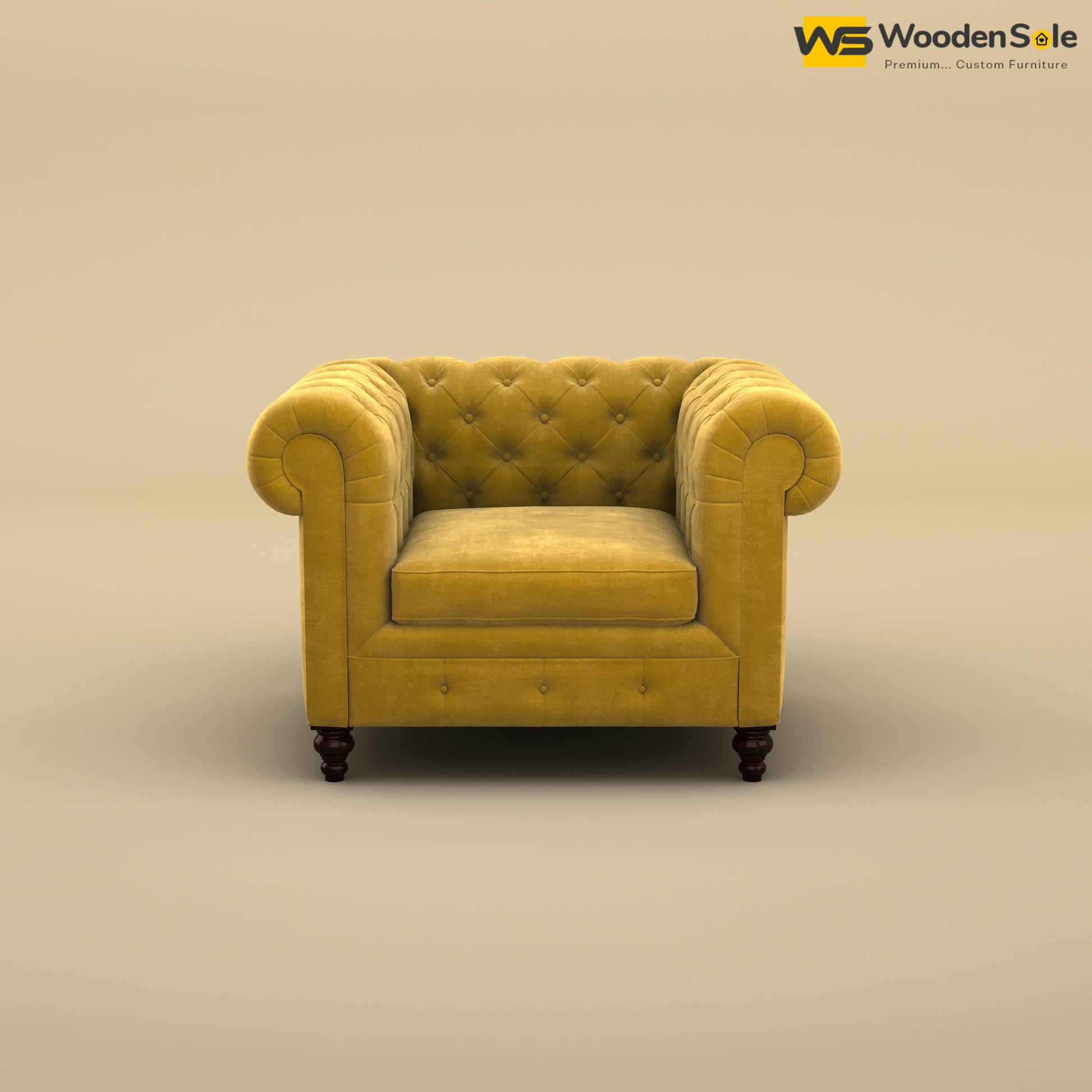 Maharaja Fabric 1 Seater Sofa (Velvet, Mustard Yellow)