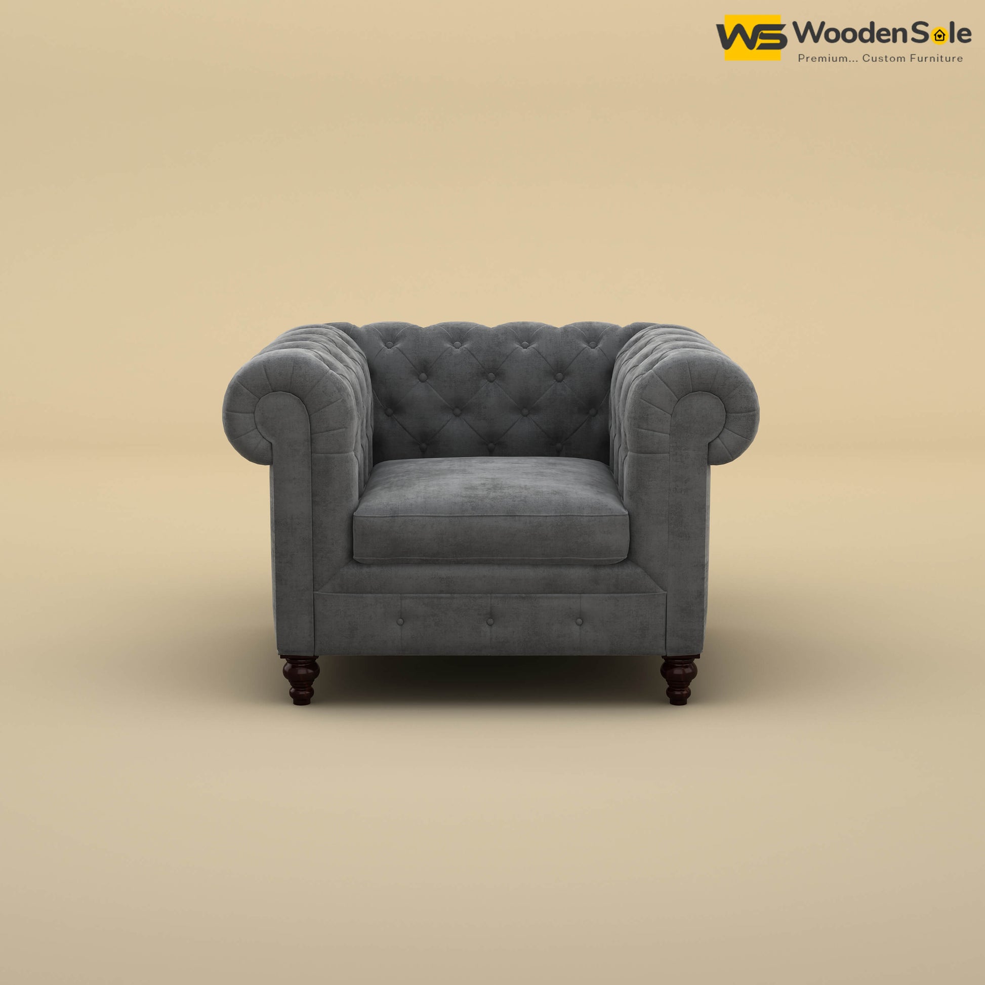 Maharaja Fabric 1 Seater Sofa (Velvet, Charcoal Gray)