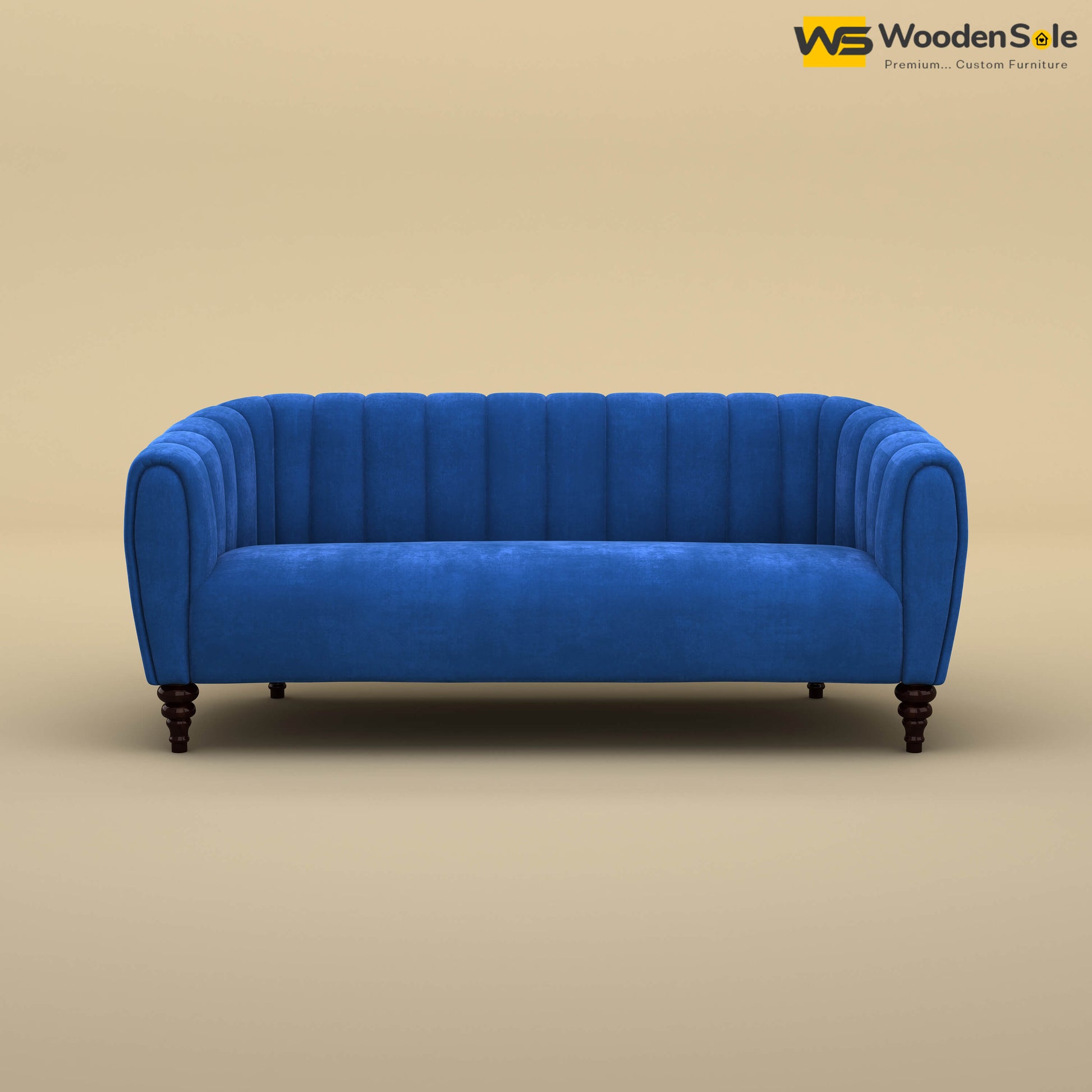Amaya Three Seater Fabric Sofa (Velvet, Royal Blue)