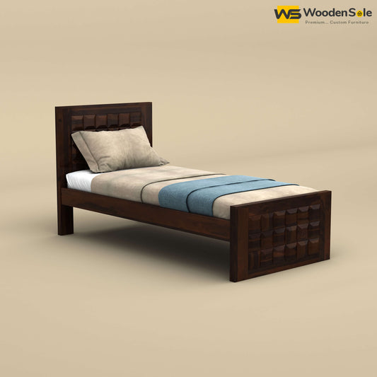 Diamond Without Storage Bed (Single, Walnut Finish)