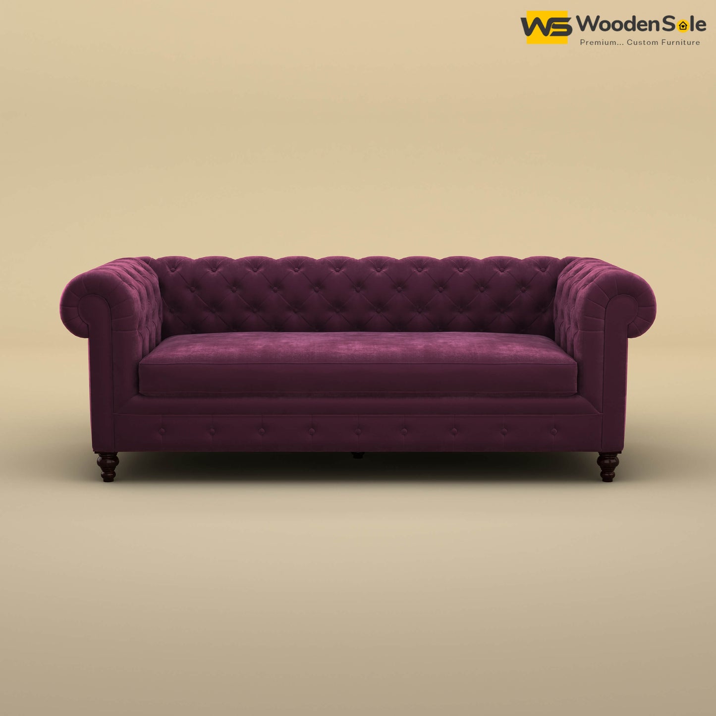 Maharaja Fabric 3 Seater Sofa (Velvet, Dark Purple)