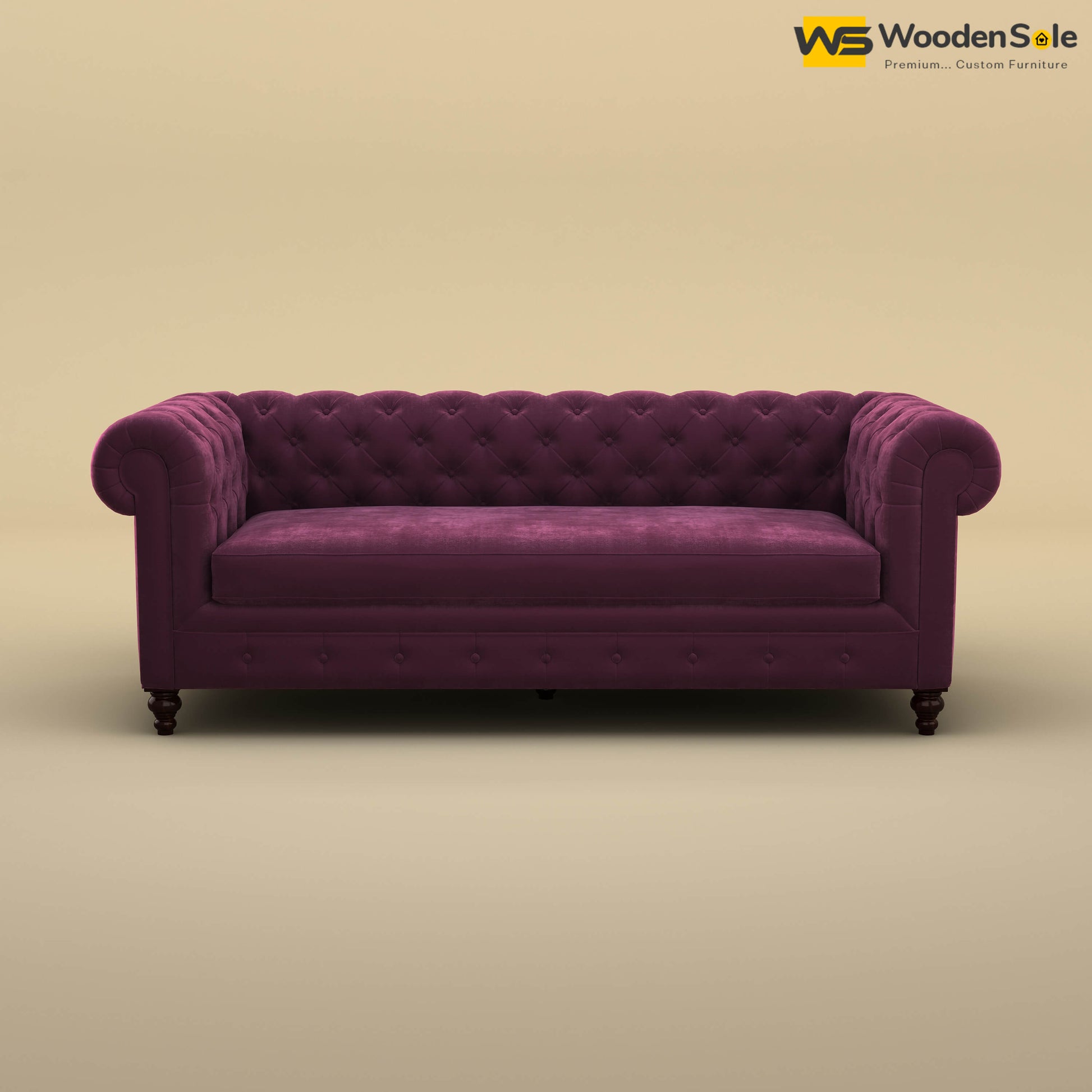 Maharaja Fabric 3 Seater Sofa (Velvet, Dark Purple)