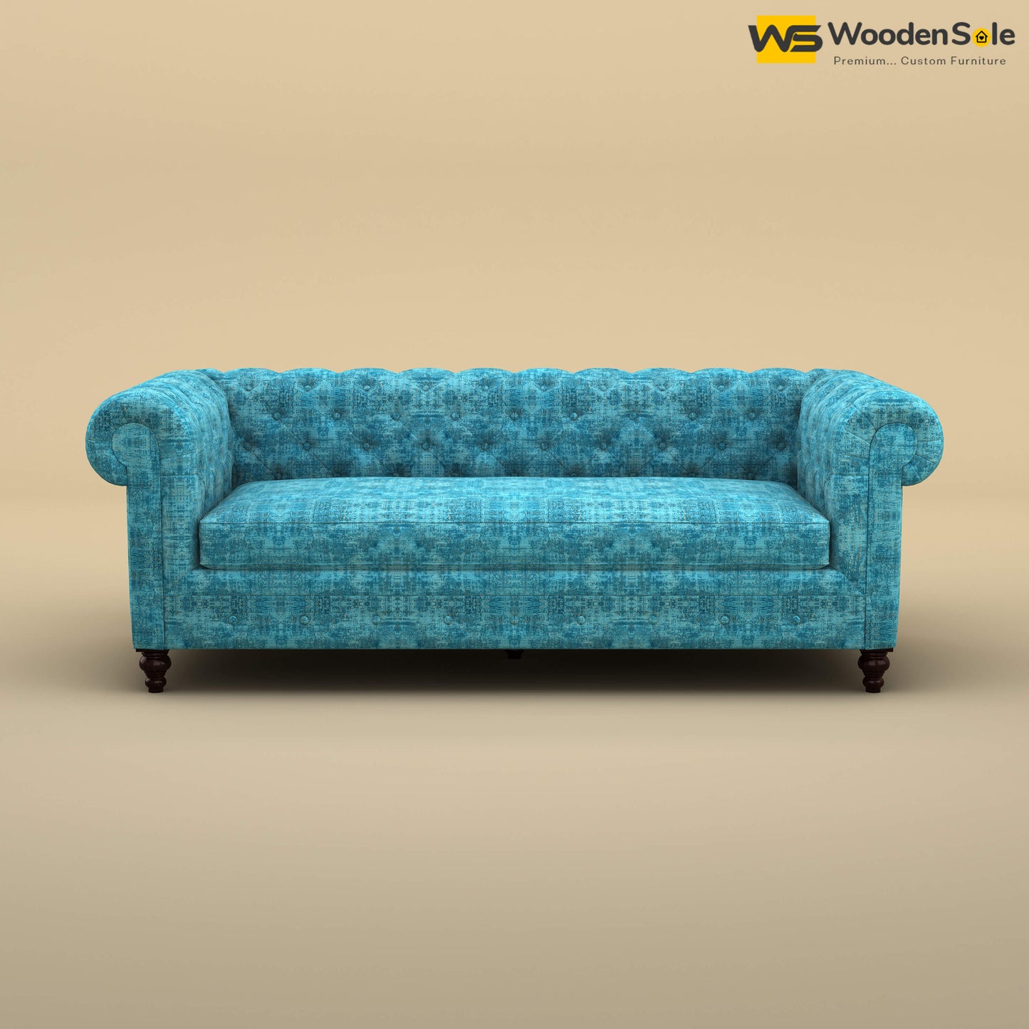 Maharaja Fabric 3 Seater Sofa (Cotton, Teal Blue)