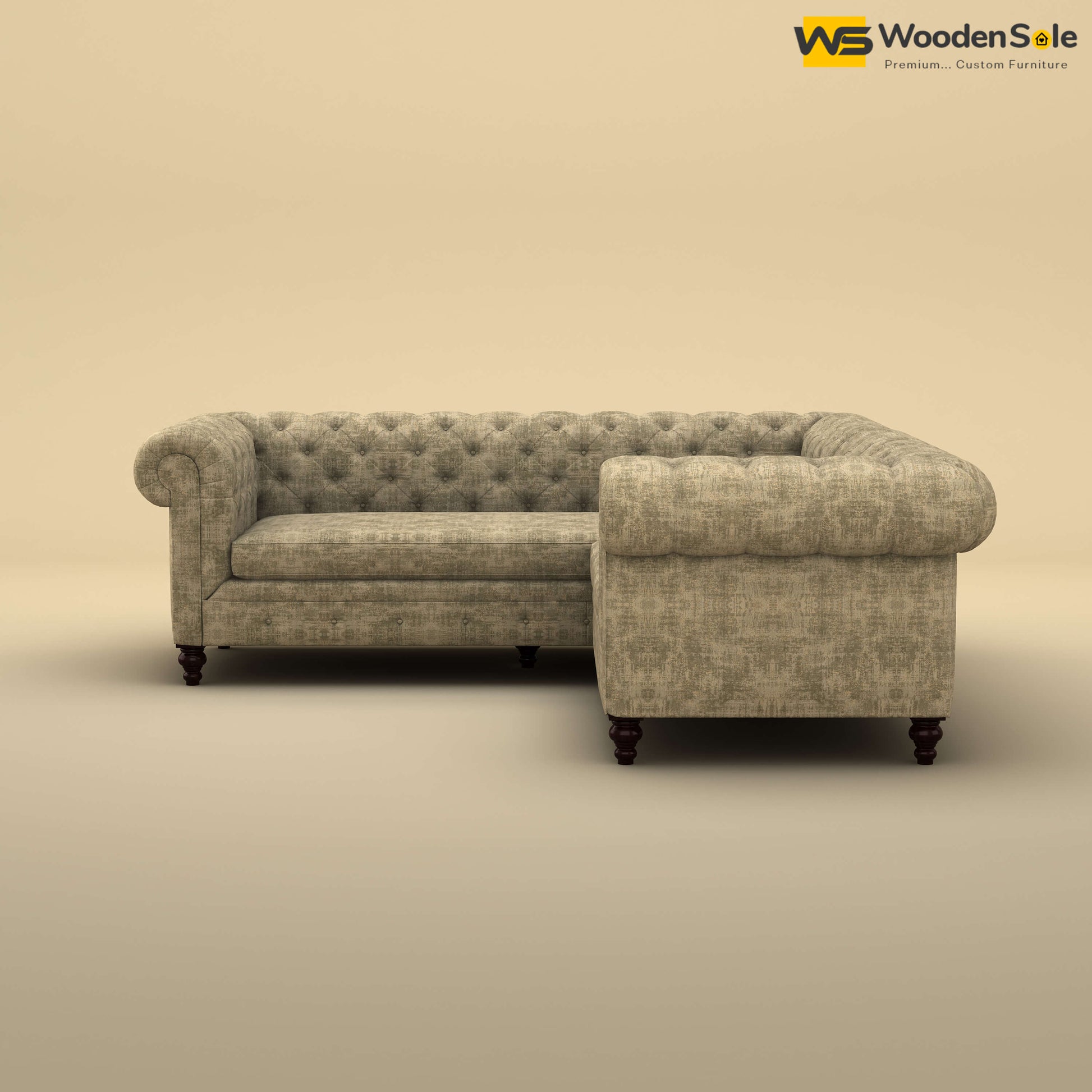 Maharaja Corner Sofa (Cotton, Patchy Cream)