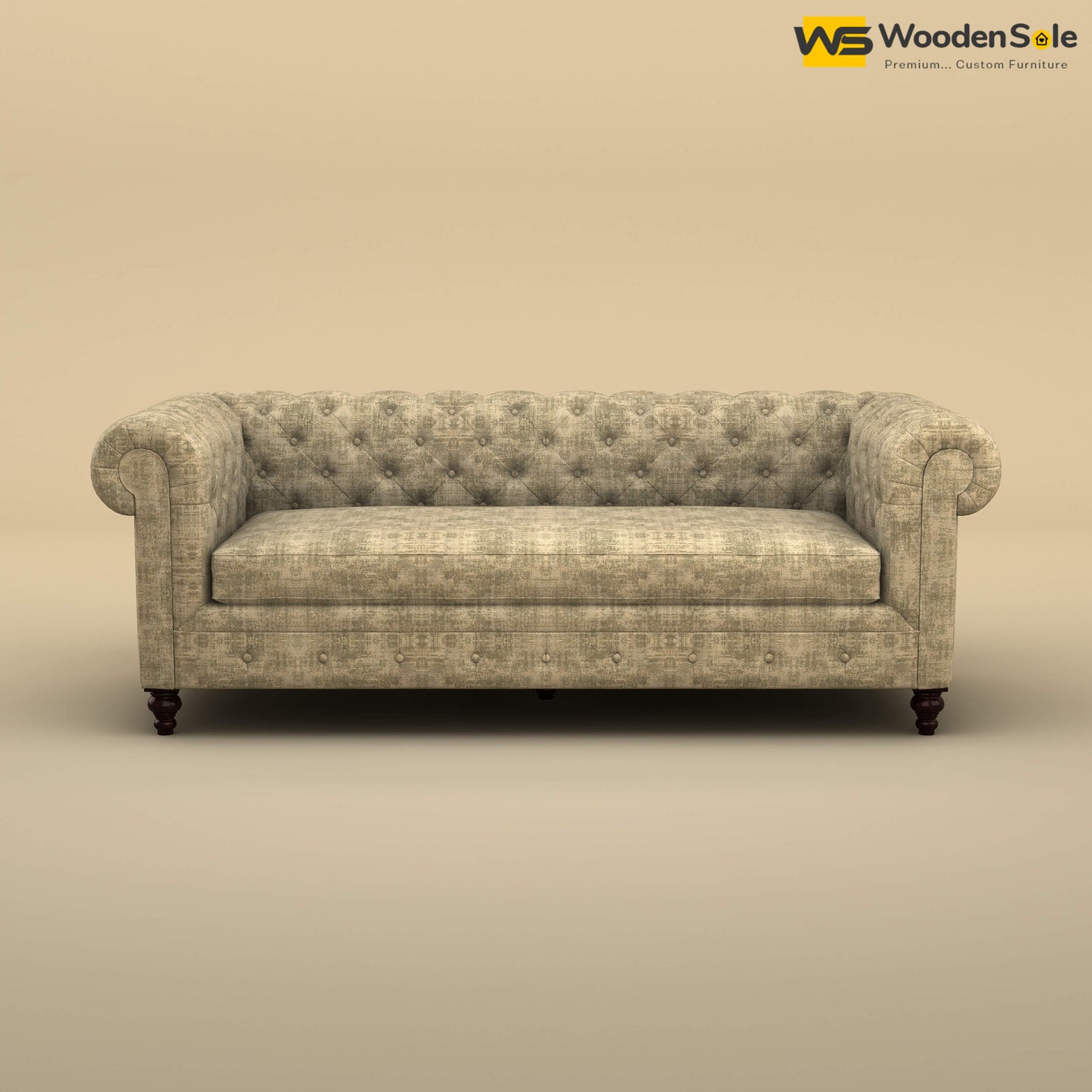 Maharaja Fabric 3 Seater Sofa (Cotton, Patchy Cream)