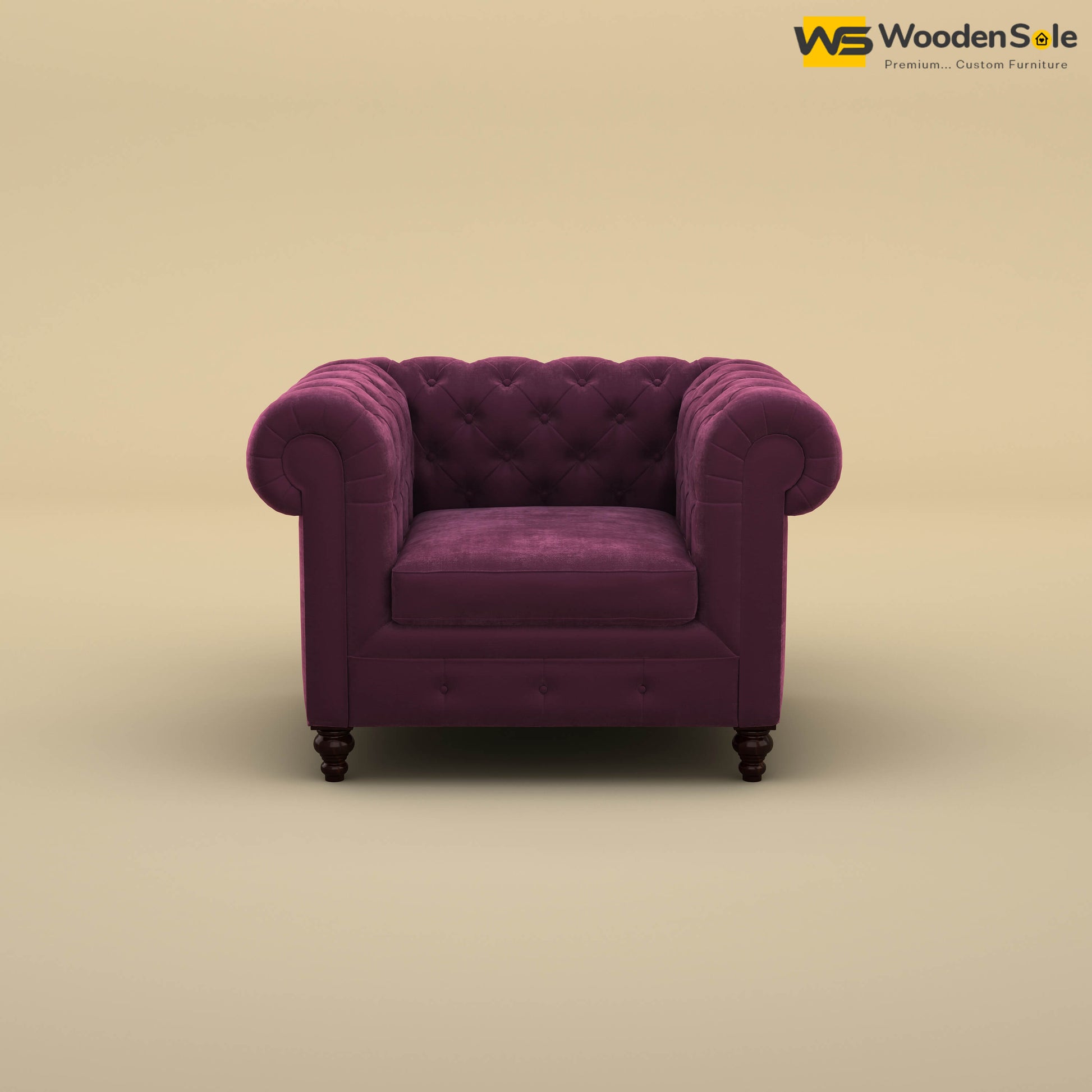 Maharaja Fabric 1 Seater Sofa (Velvet, Dark Purple)