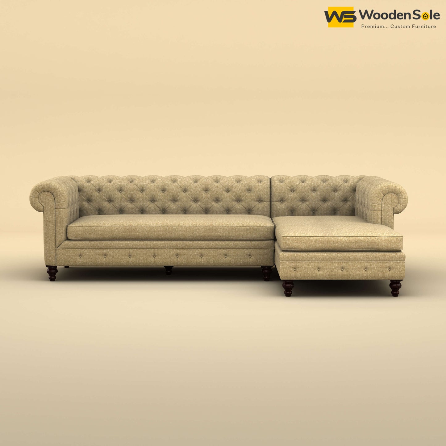 Maharaja L Shaped Sofa (Cotton, Faux Cream)