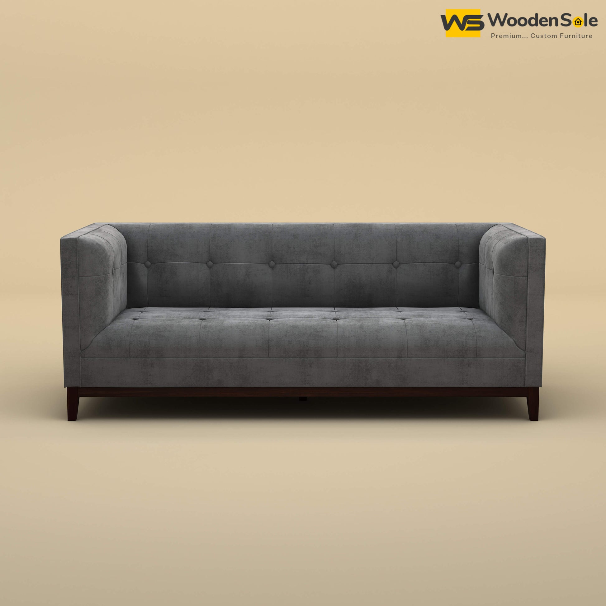 Loren Three Seater Fabric Sofa (Velvet, Charcoal Gray)
