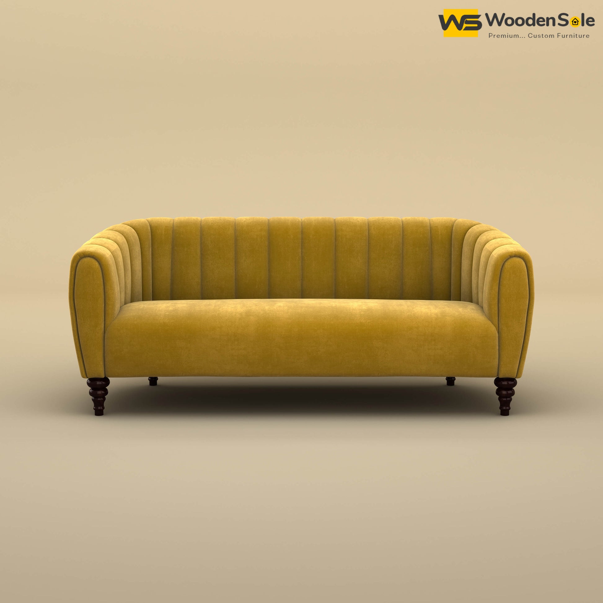 Amaya Three Seater Fabric Sofa (Velvet, Mustard Yellow)