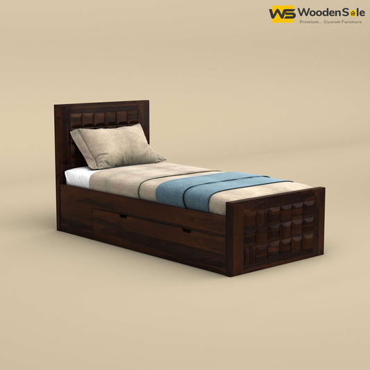 Diamond Drawer Storage Bed (Single, Walnut Finish)