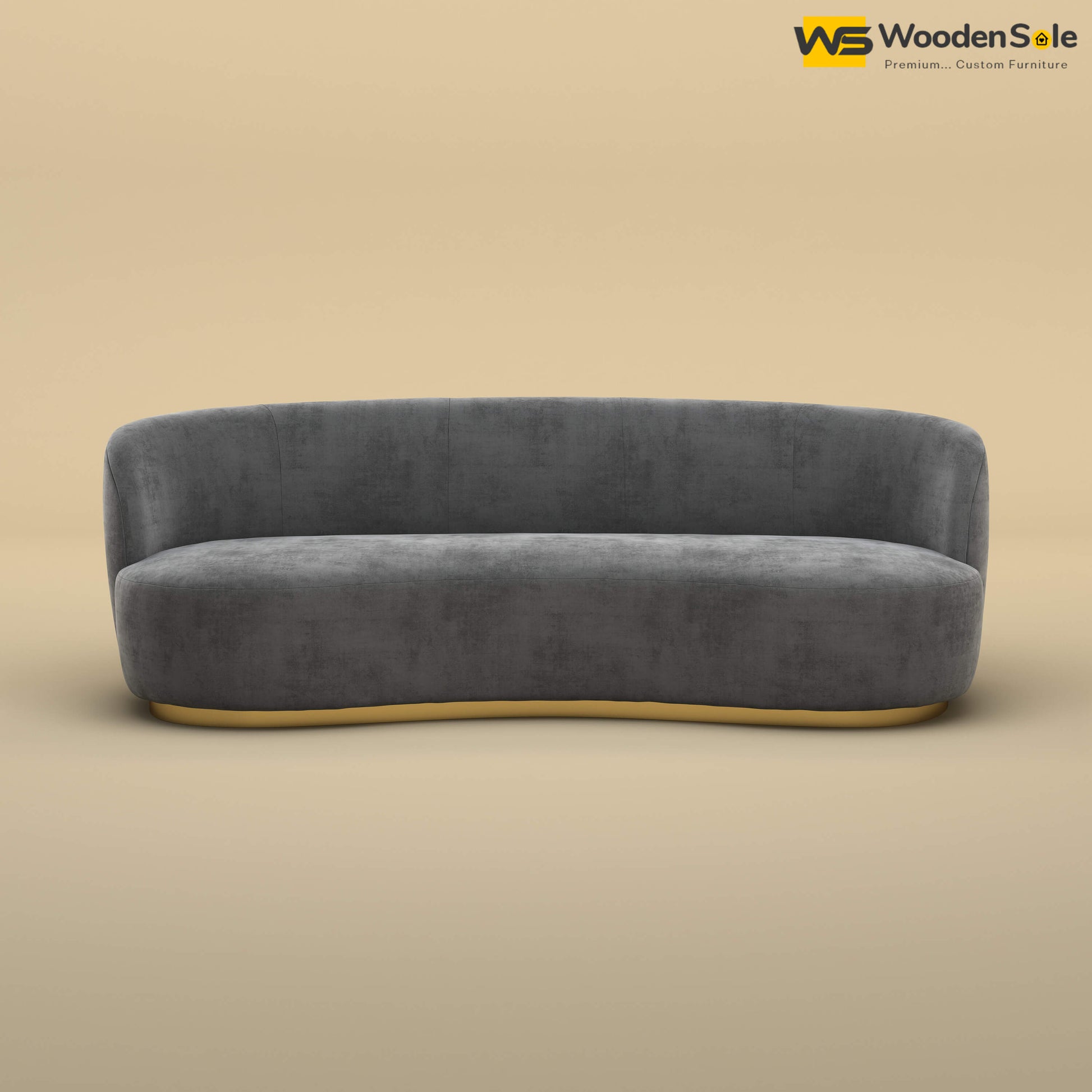 Rene Curved Modern 3-Seater Sofa (Velvet, Charcoal Gray)
