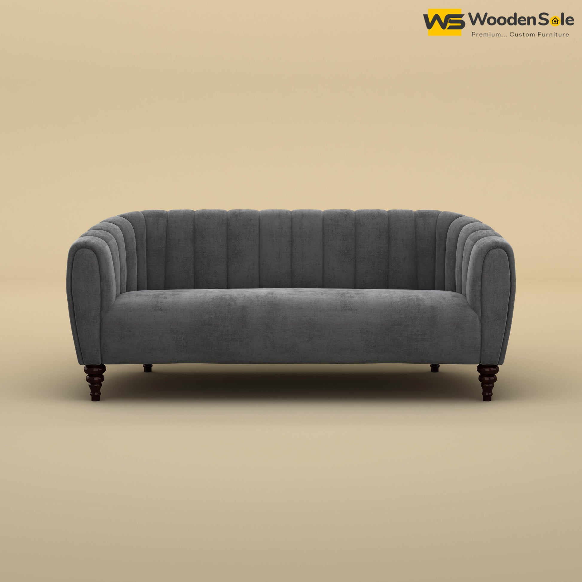 Amaya Three Seater Fabric Sofa (Velvet, Charcoal Gray)