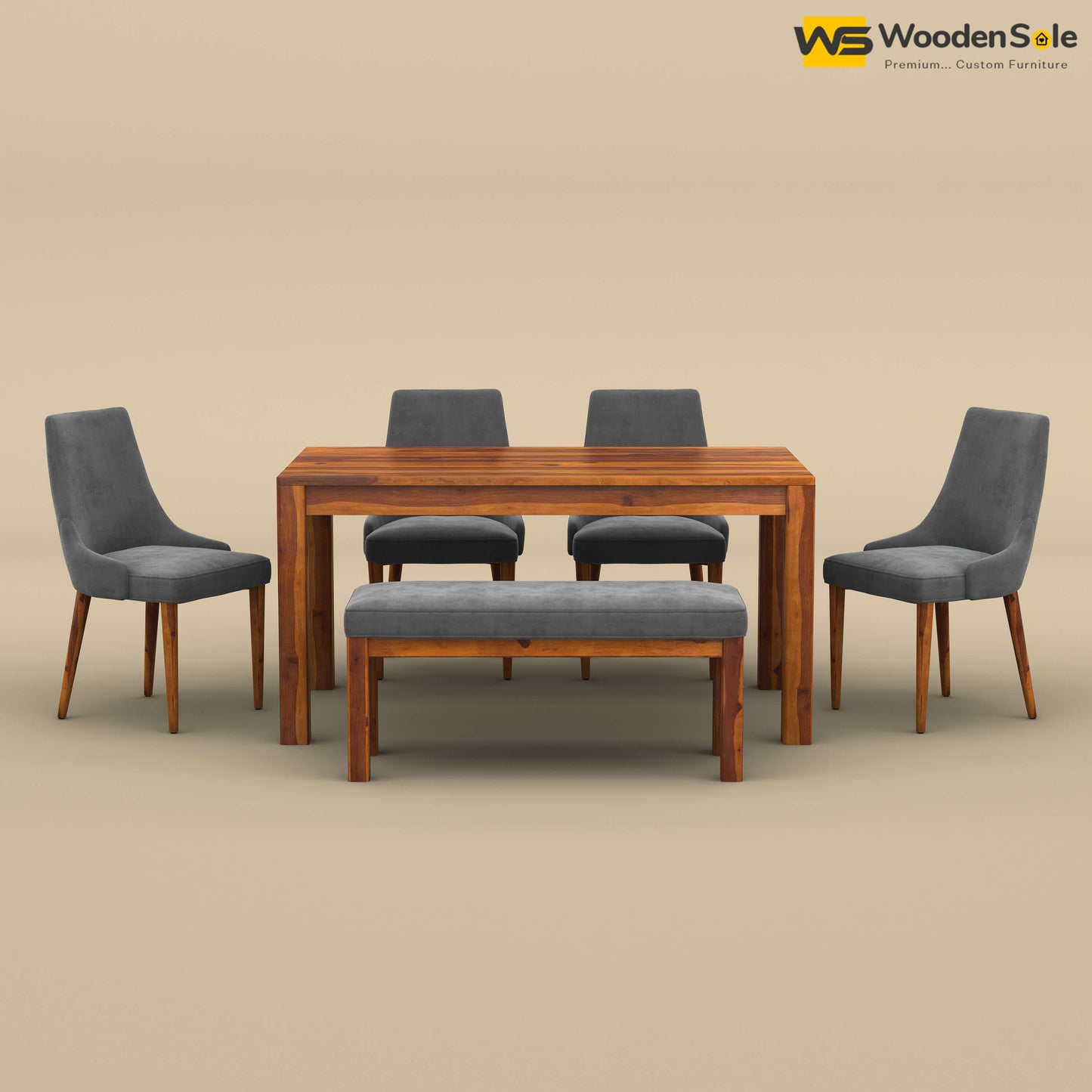Ashley 6 Seater Dining Table Set with Bench (Honey Finish)