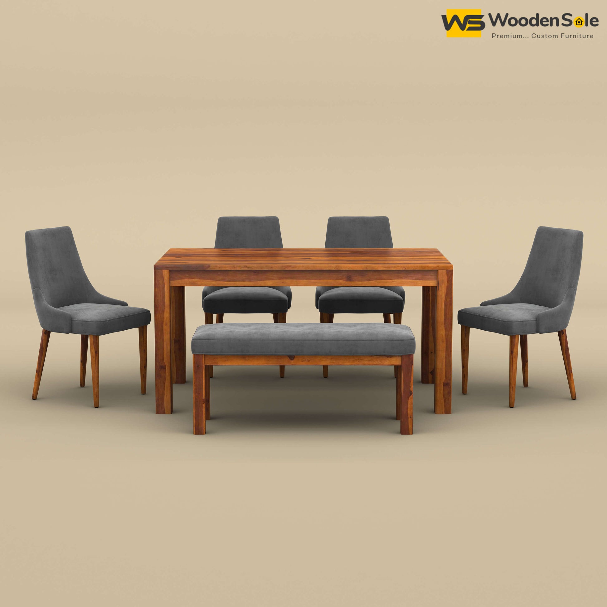 Ashley 6 Seater Dining Table Set with Bench (Honey Finish)