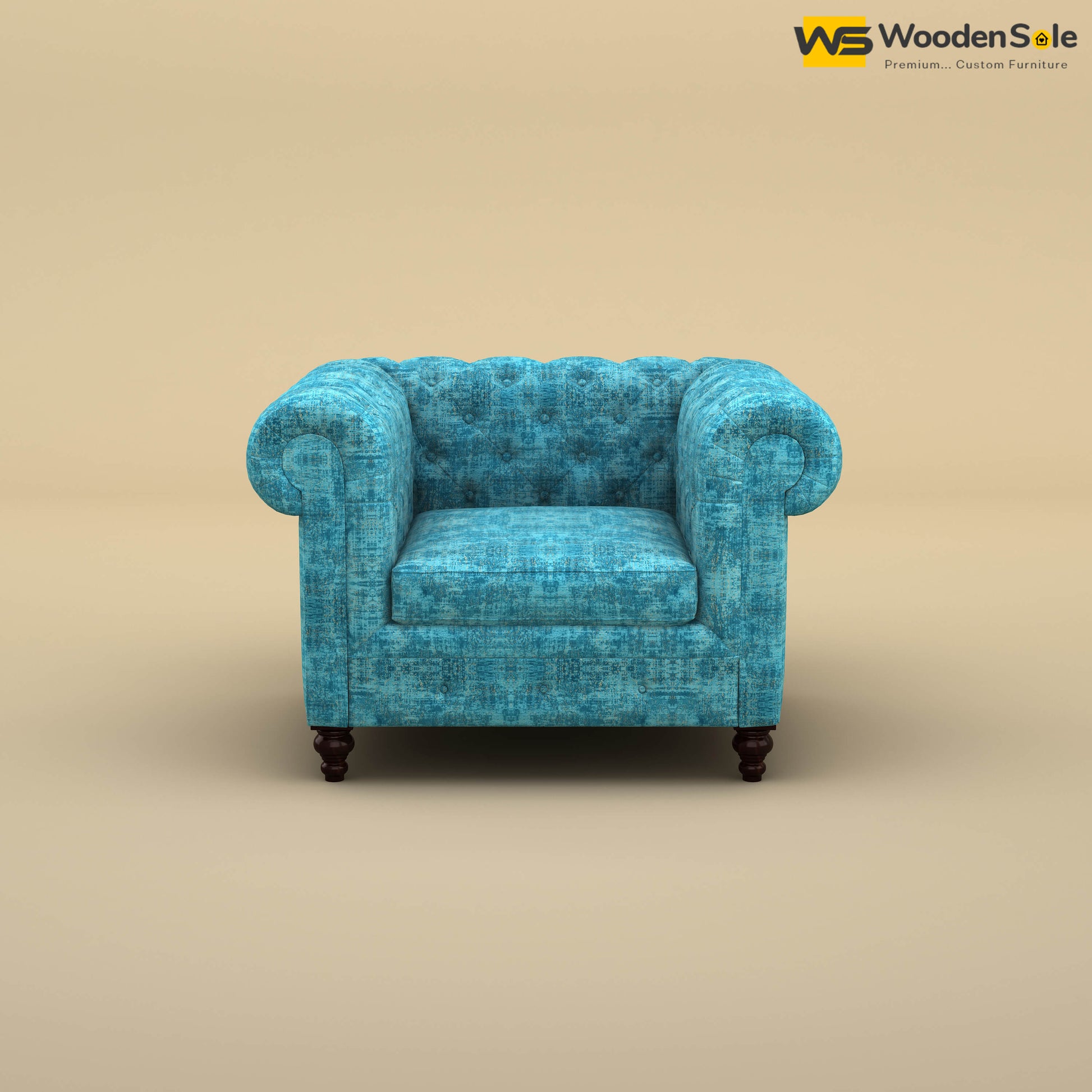 Maharaja Fabric 1 Seater Sofa (Cotton, Teal Blue)