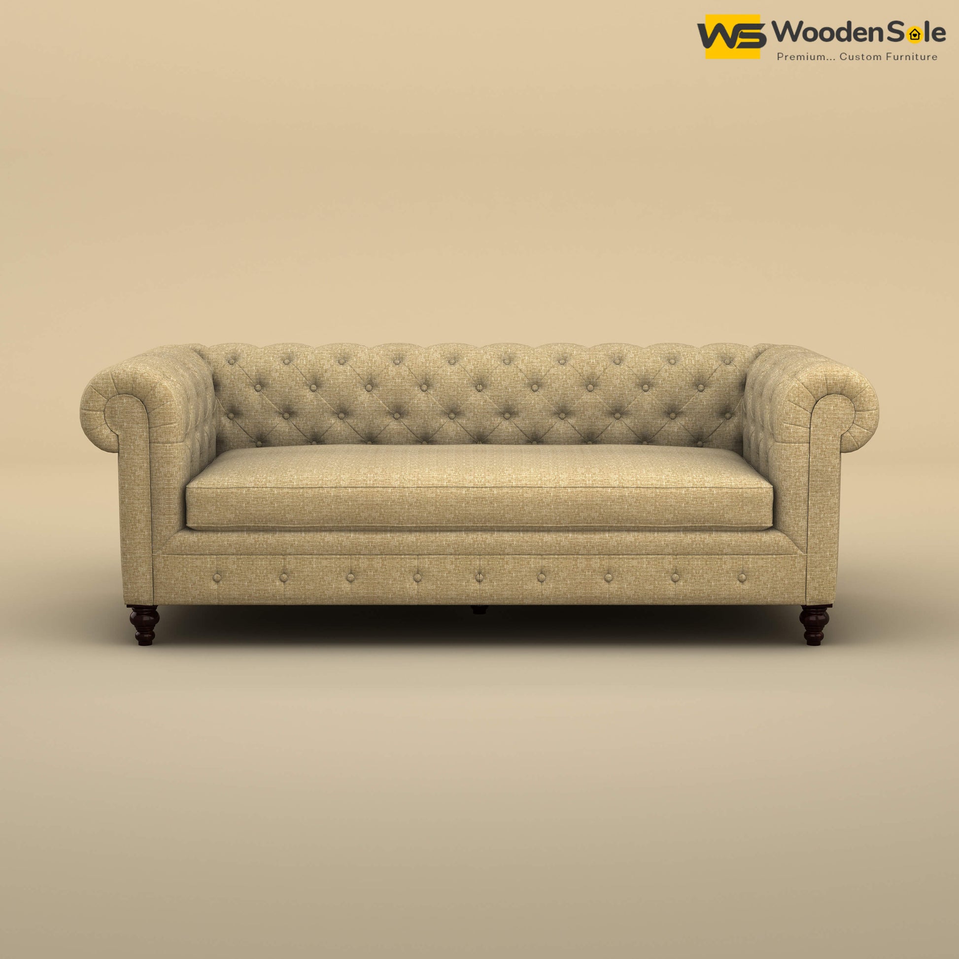 Maharaja Fabric 3 Seater Sofa (Cotton, Faux Cream)