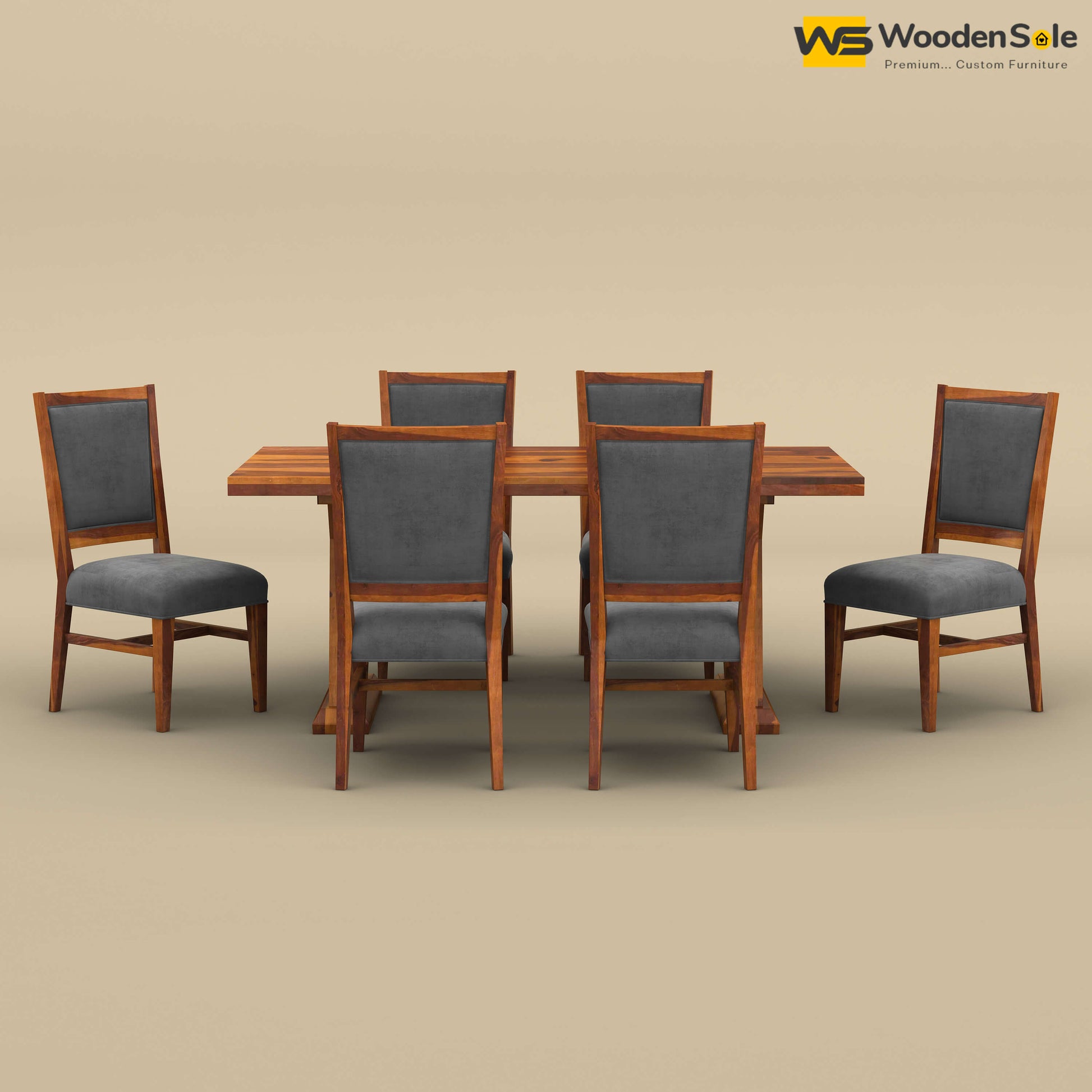 Criss Cross Dining Table Set 6 Seater (Honey Finish)