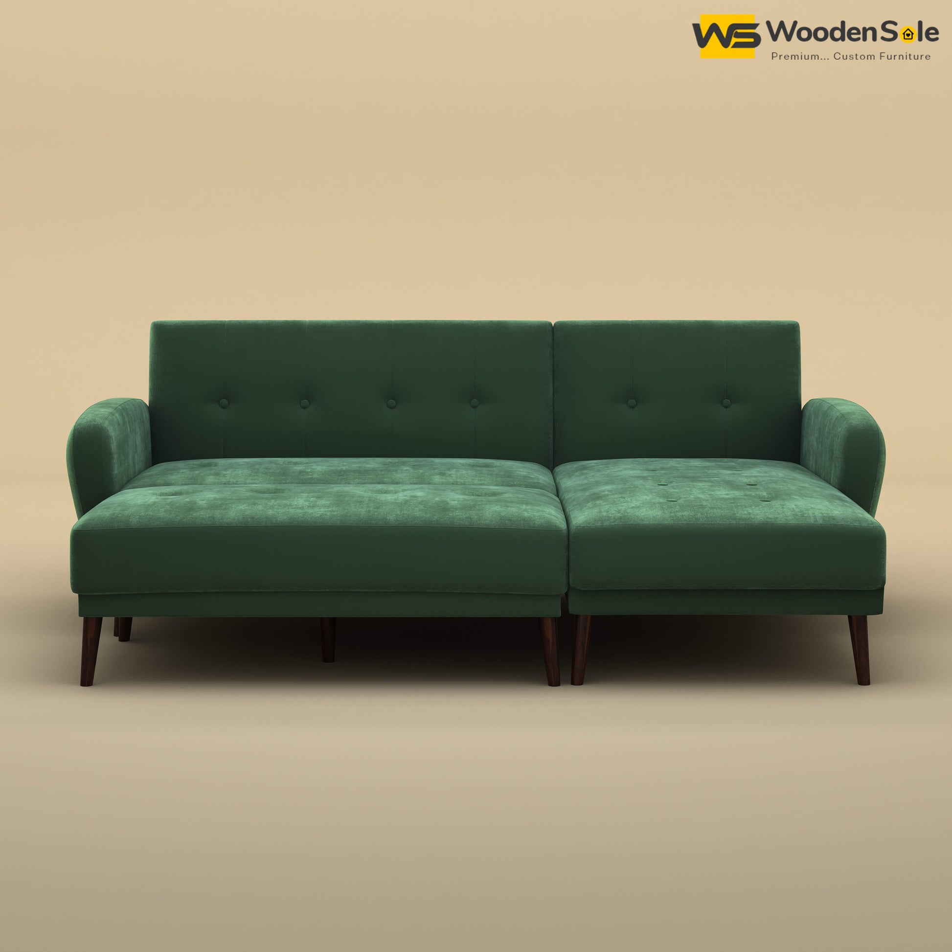 Daisy L Shape Sofa Cum Bed (Velvet, Forest Green)