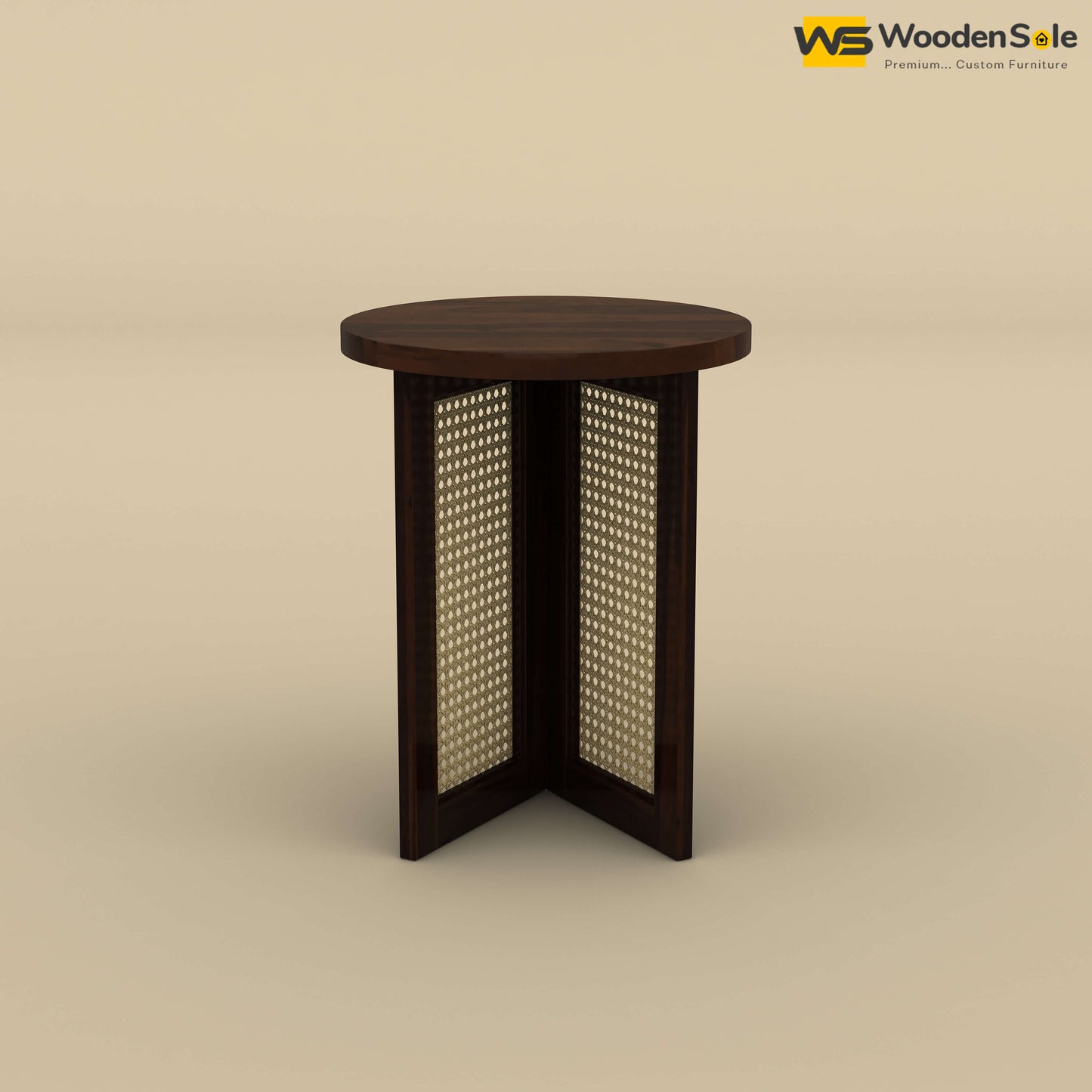 Mid-Century Cane Side Table (Walnut Finish)
