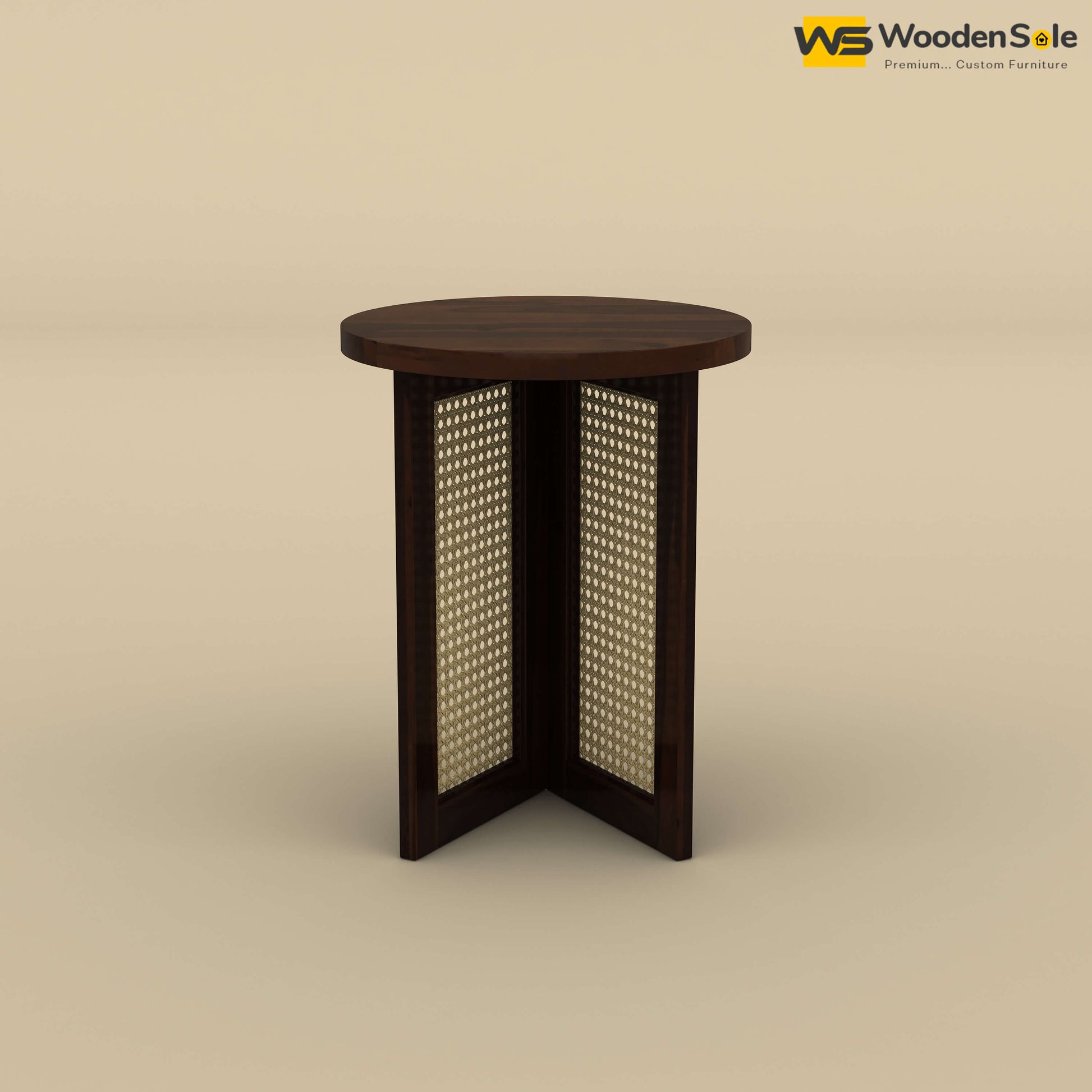 Mid-Century Cane Side Table (Walnut Finish)