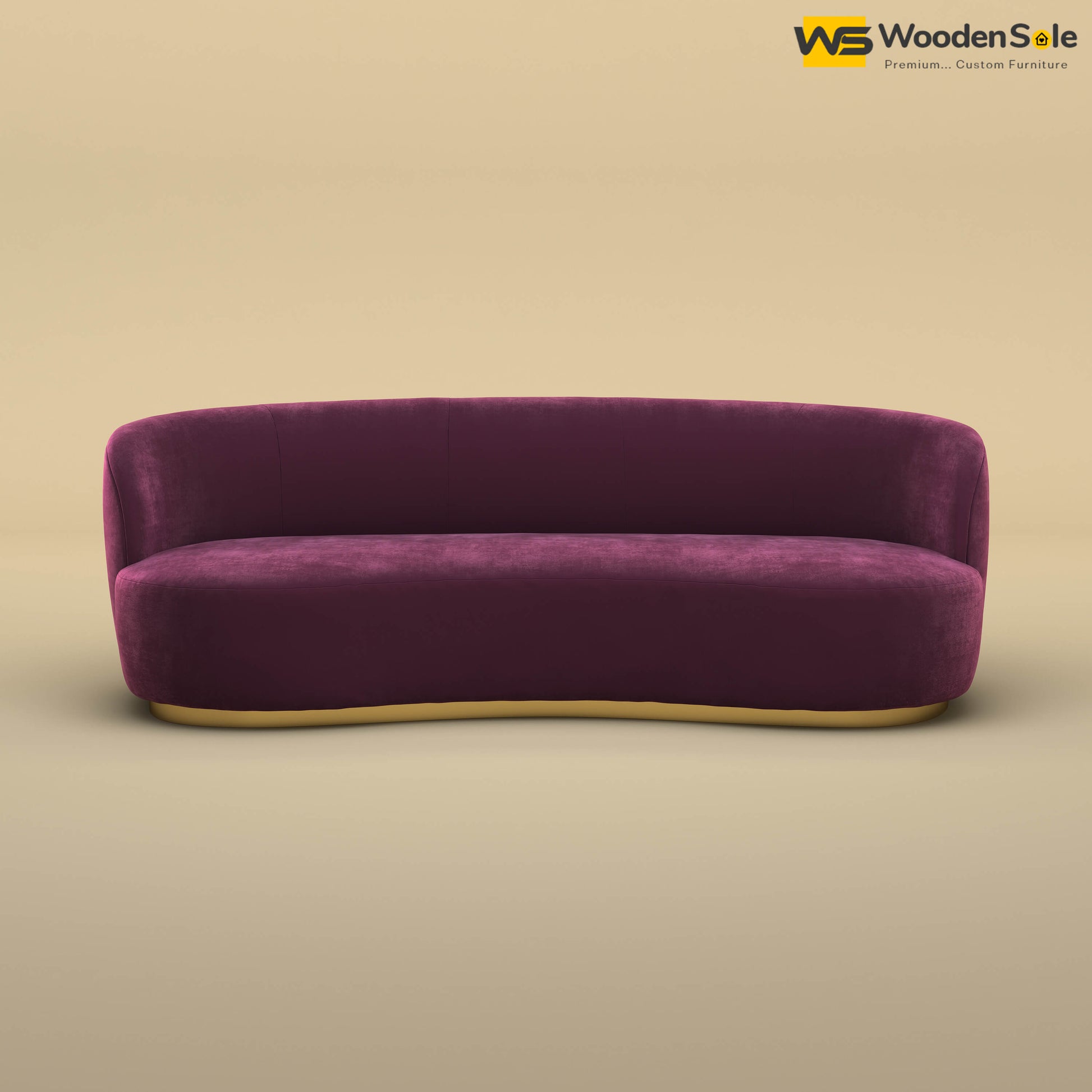 Rene Curved Modern 3-Seater Sofa (Velvet, Dark Purple)