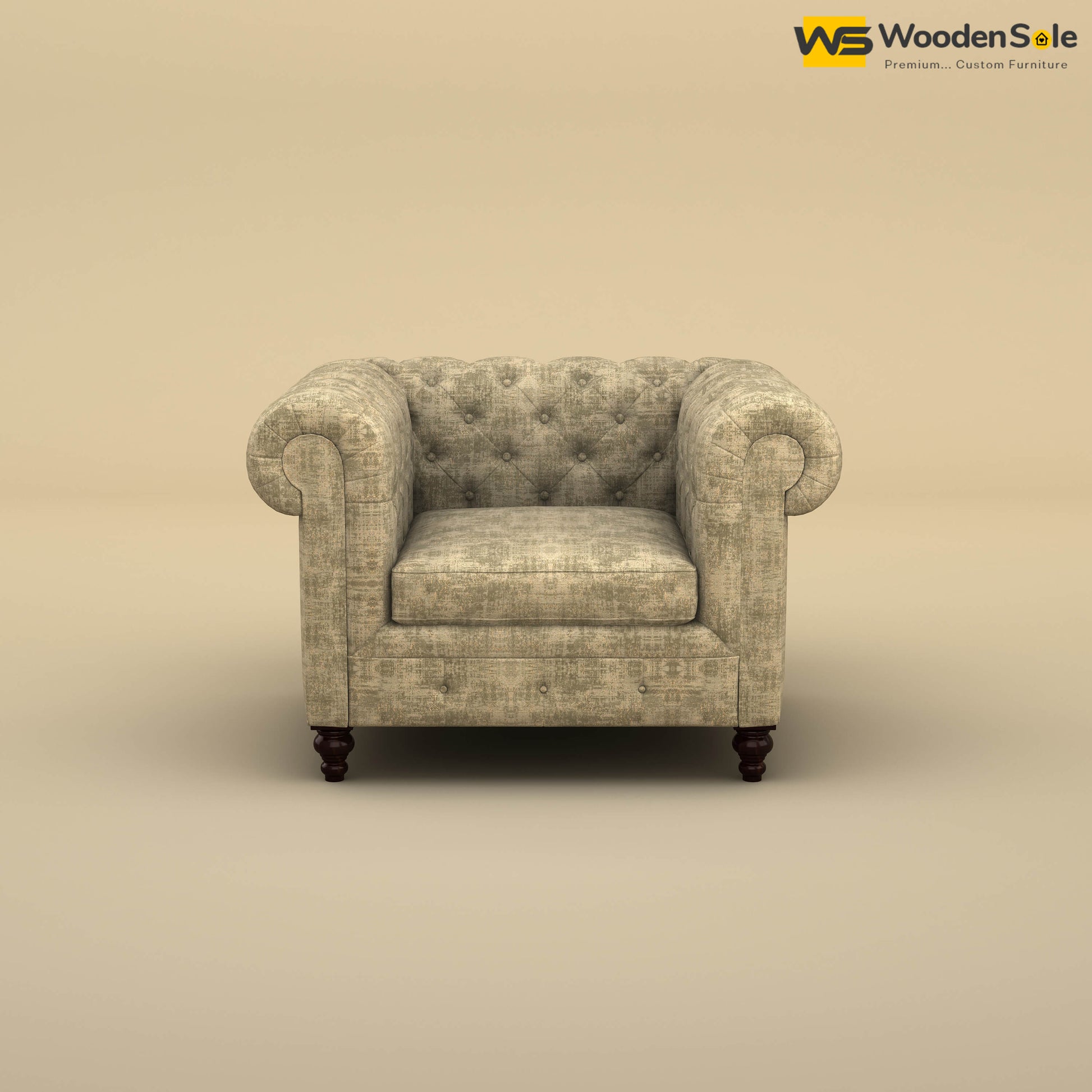 Maharaja Fabric 1 Seater Sofa (Cotton, Patchy Cream)