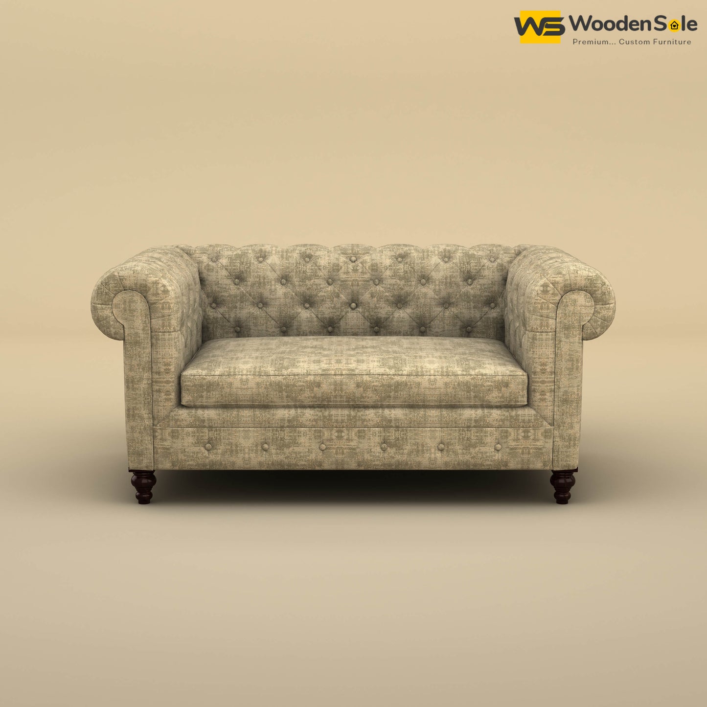 Maharaja Fabric 2 Seater Sofa (Cotton, Patchy Cream)