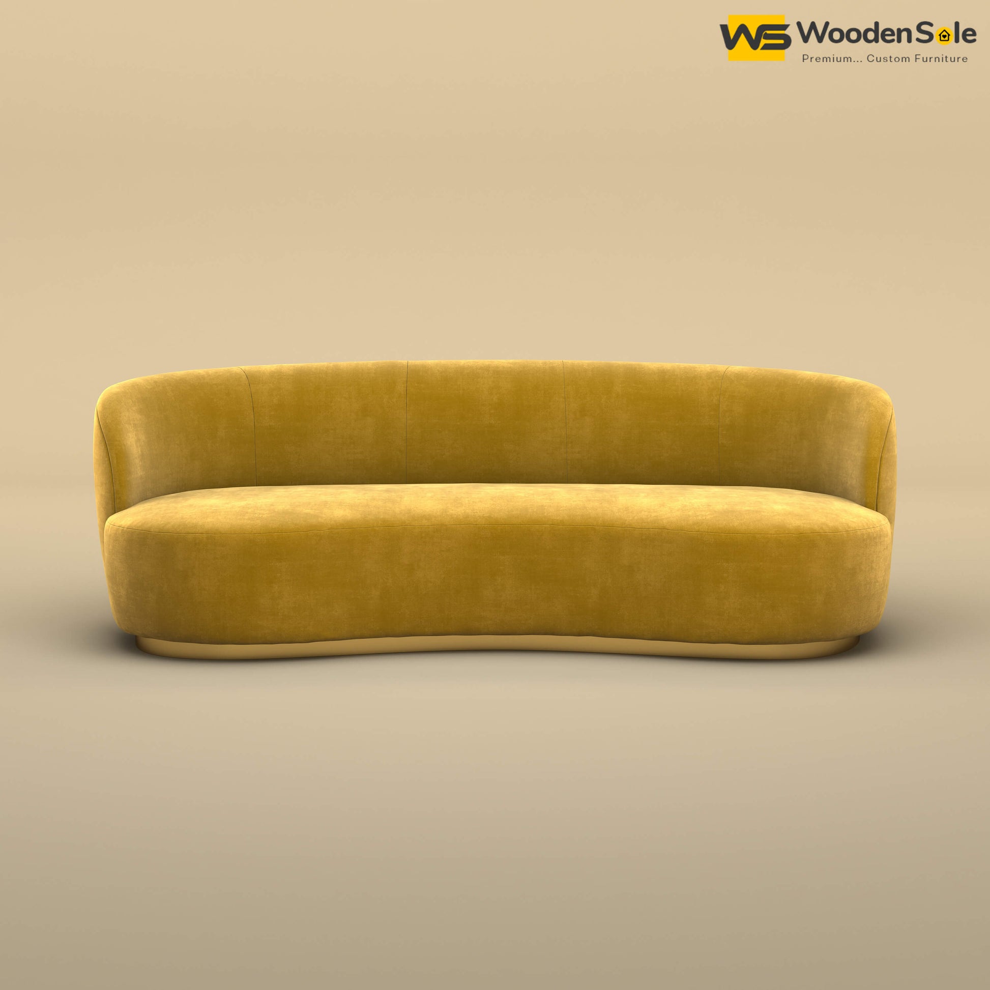 Rene Curved Modern 3-Seater Sofa (Velvet, Mustard Yellow)