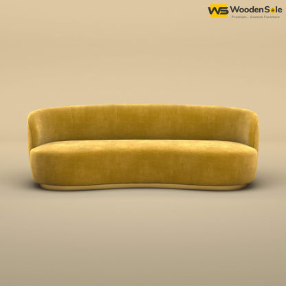 Rene Curved Modern 3-Seater Sofa (Velvet, Mustard Yellow)