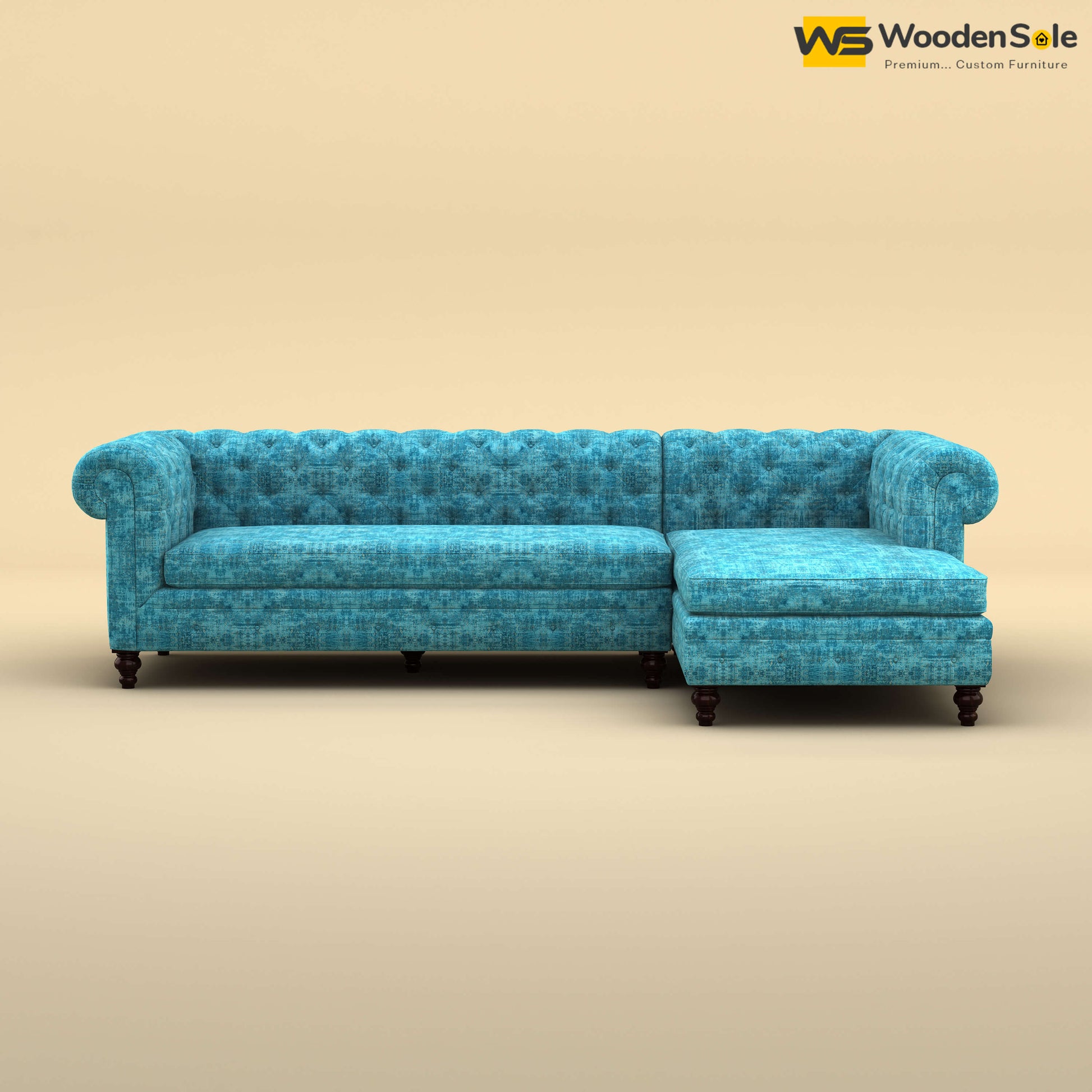 Maharaja L Shaped Sofa (Cotton, Teal Blue)