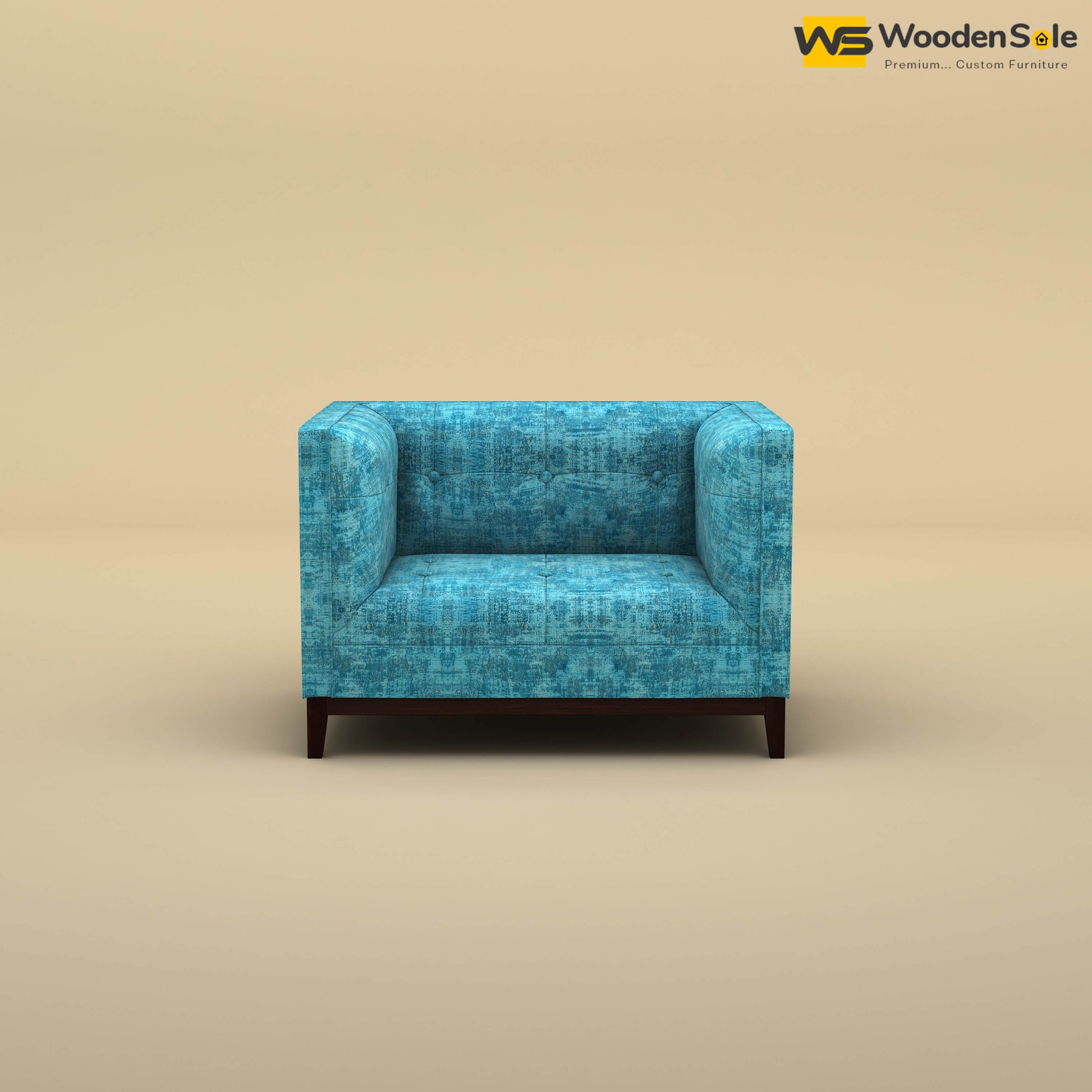 Loren One Seater Fabric Sofa (Cotton, Teal Blue)