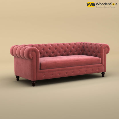 Maharaja Fabric 3 Seater Sofa (Velvet, Pink)
