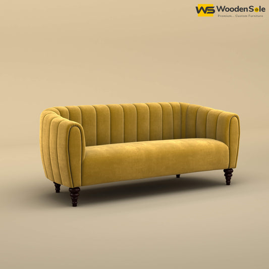 Amaya Three Seater Fabric Sofa (Velvet, Mustard Yellow)