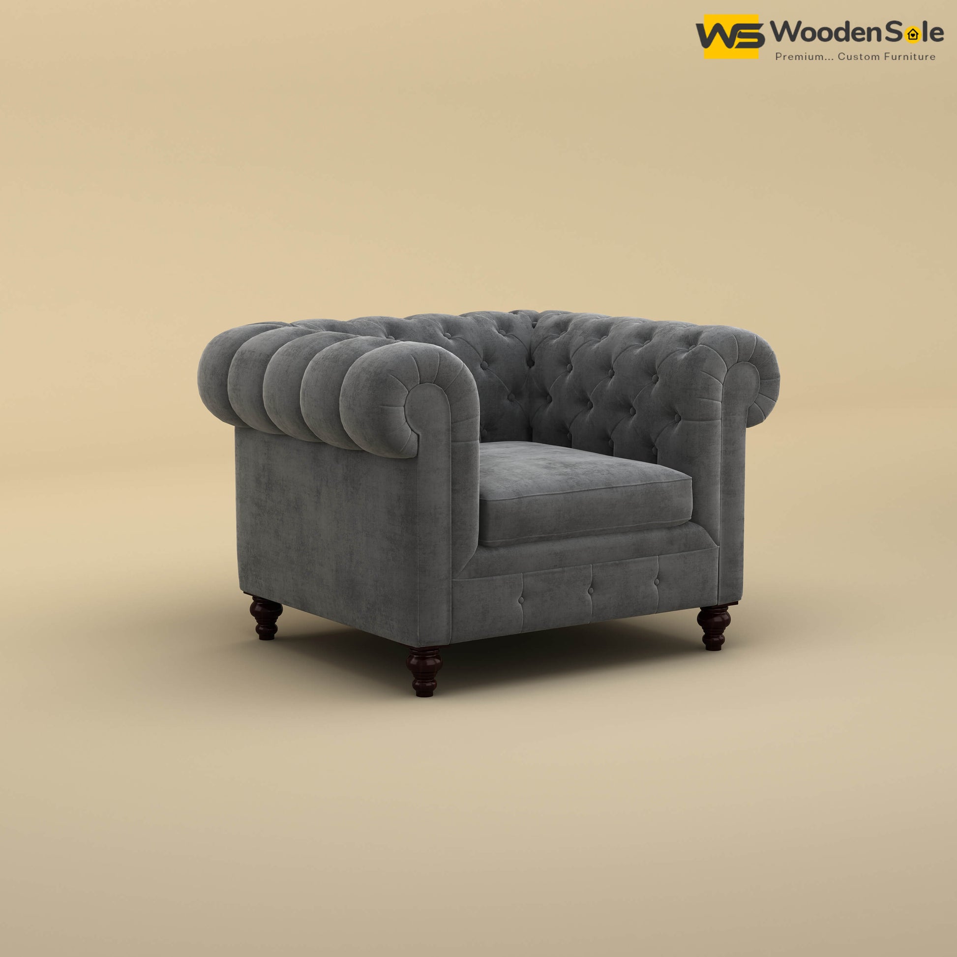 Maharaja Fabric 1 Seater Sofa (Velvet, Charcoal Gray)