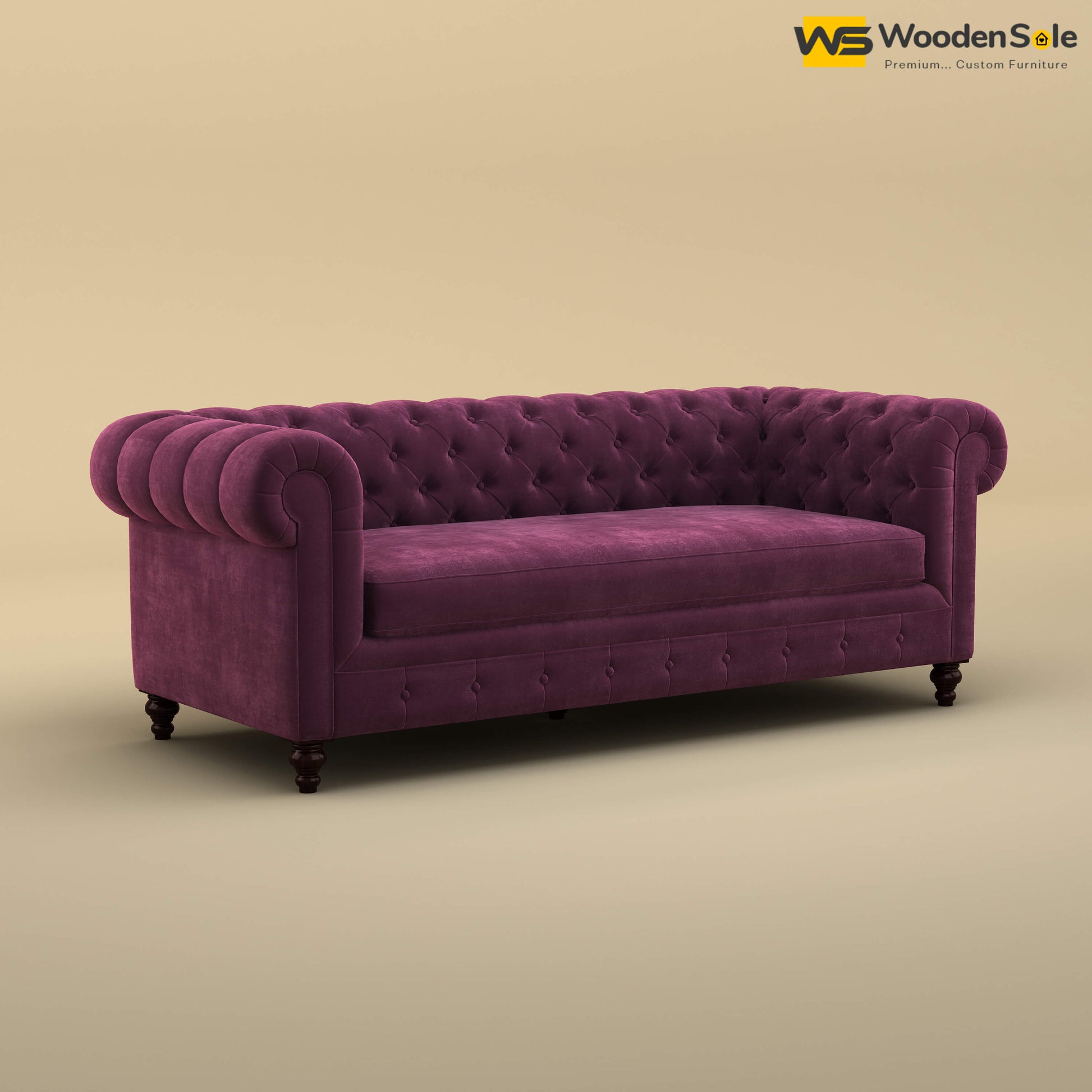 Maharaja Fabric 3 Seater Sofa (Velvet, Dark Purple)