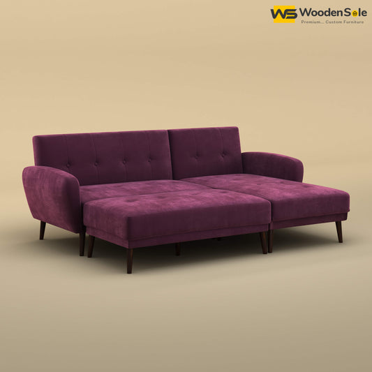 Daisy L Shape Sofa Cum Bed (Velvet, Dark Purple)