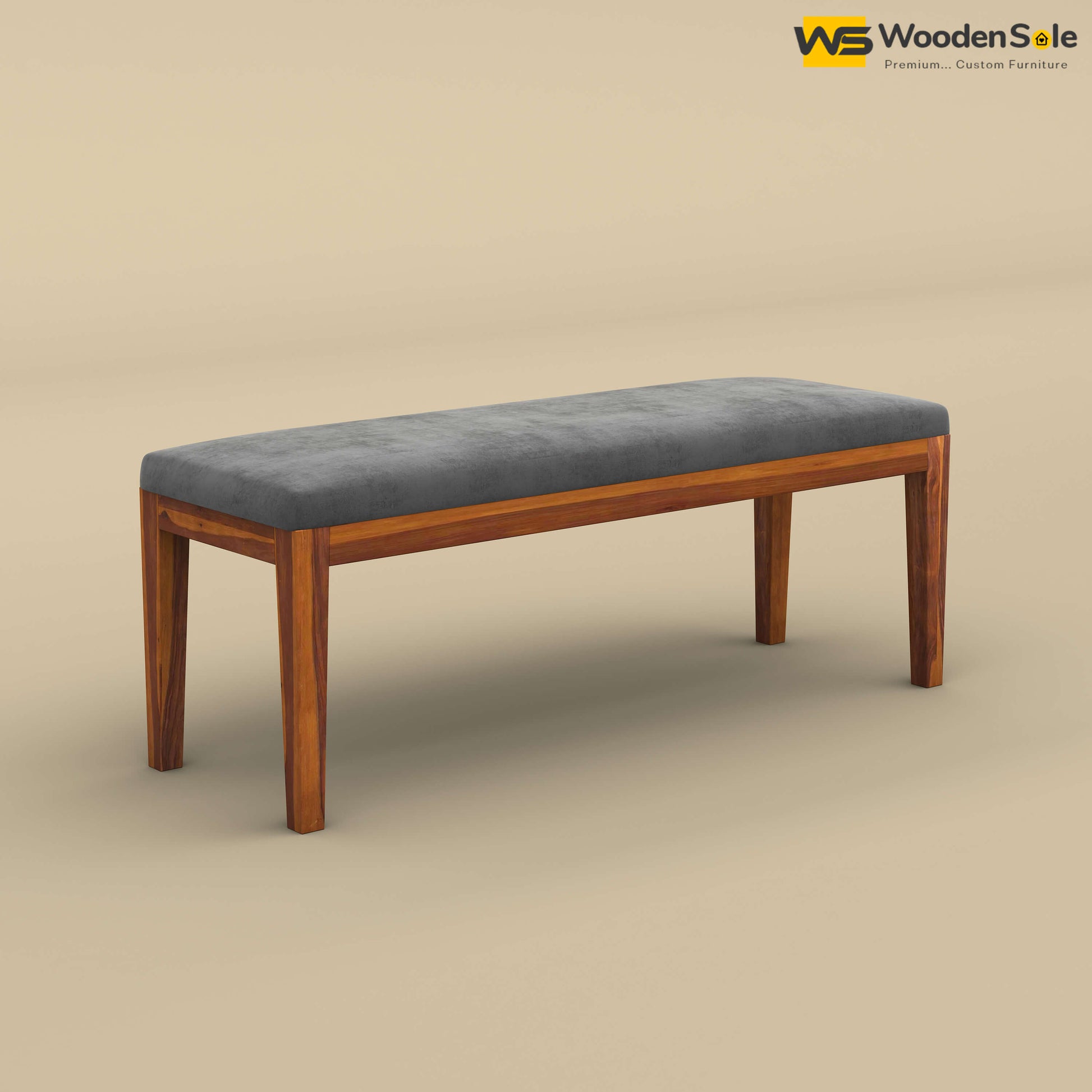 Sheesham Wood Bench With Cushion (Honey Finish)