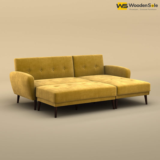 Daisy L Shape Sofa Cum Bed (Velvet, Mustard Yellow)