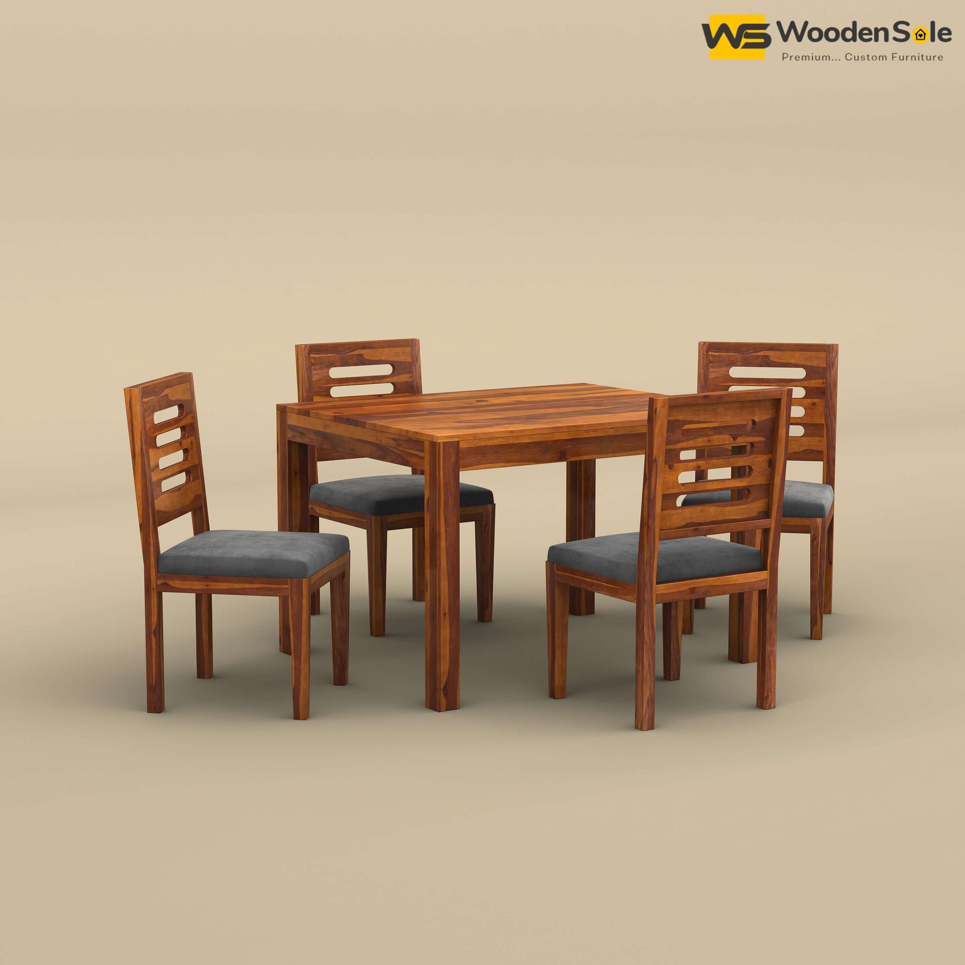 Sheesham Wood 4 Seater Dining Set with Upholstery Chair (Honey Finish)