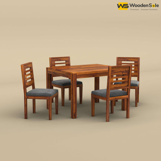 Sheesham Wood 4 Seater Dining Set with Upholstery Chair (Honey Finish)